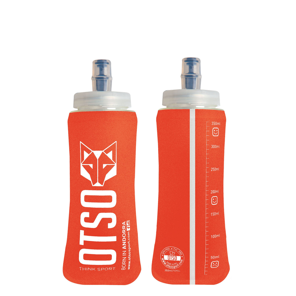 OTSO Faltbare Trinkflasche (Soft Flask) 350 ml – großer Verschluss - Orange – Produktansicht