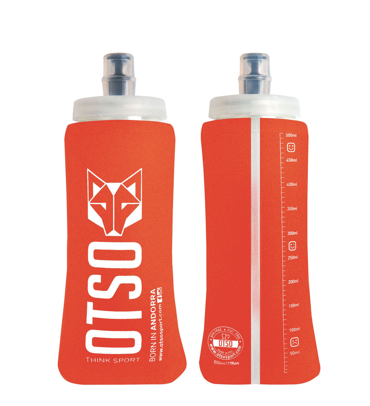 OTSO Faltbare Trinkflasche (Soft Flask) 500 ml – großer Verschluss - Orange – Produktansicht