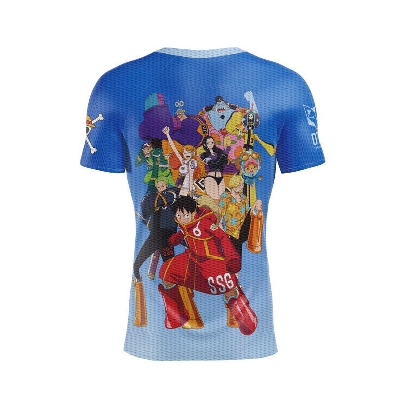 OTSO Herren Kurzarm-Funktionsshirt - One piece egghead luffy straw hat crew blue – Produktansicht 2