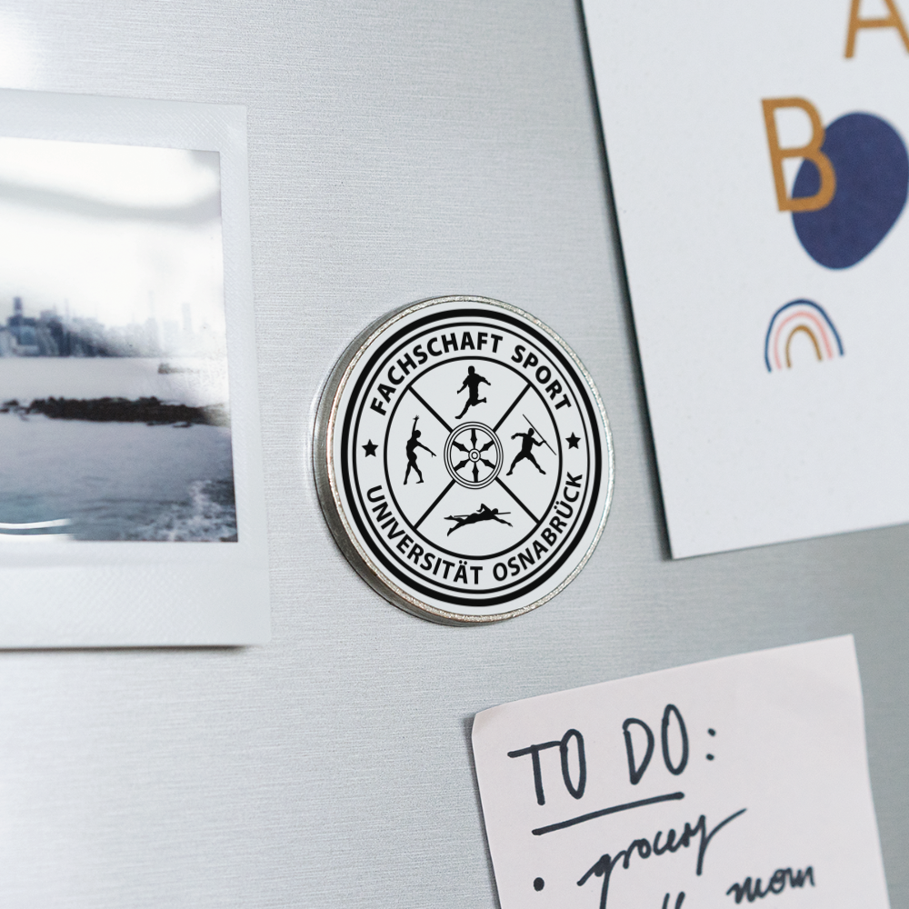 Runder Kühlschrankmagnet - Fachschaft Sport Uni OS - weiß