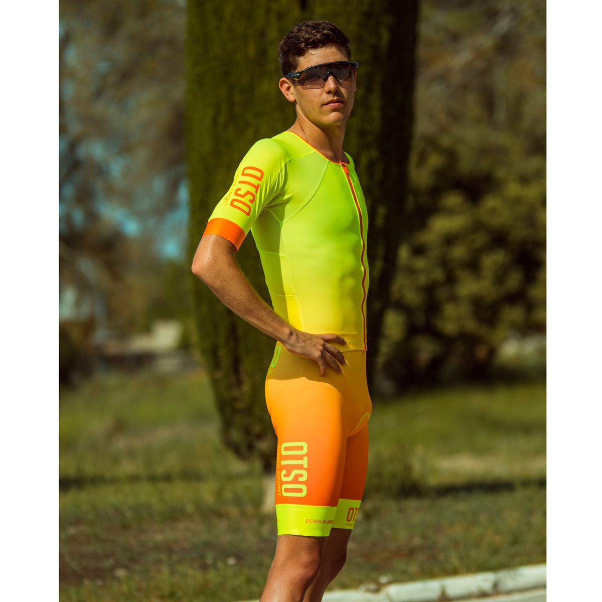 OTSO Herren Triathlonanzug - Fluo Yellow & Fluo Orange – Produktansicht 3