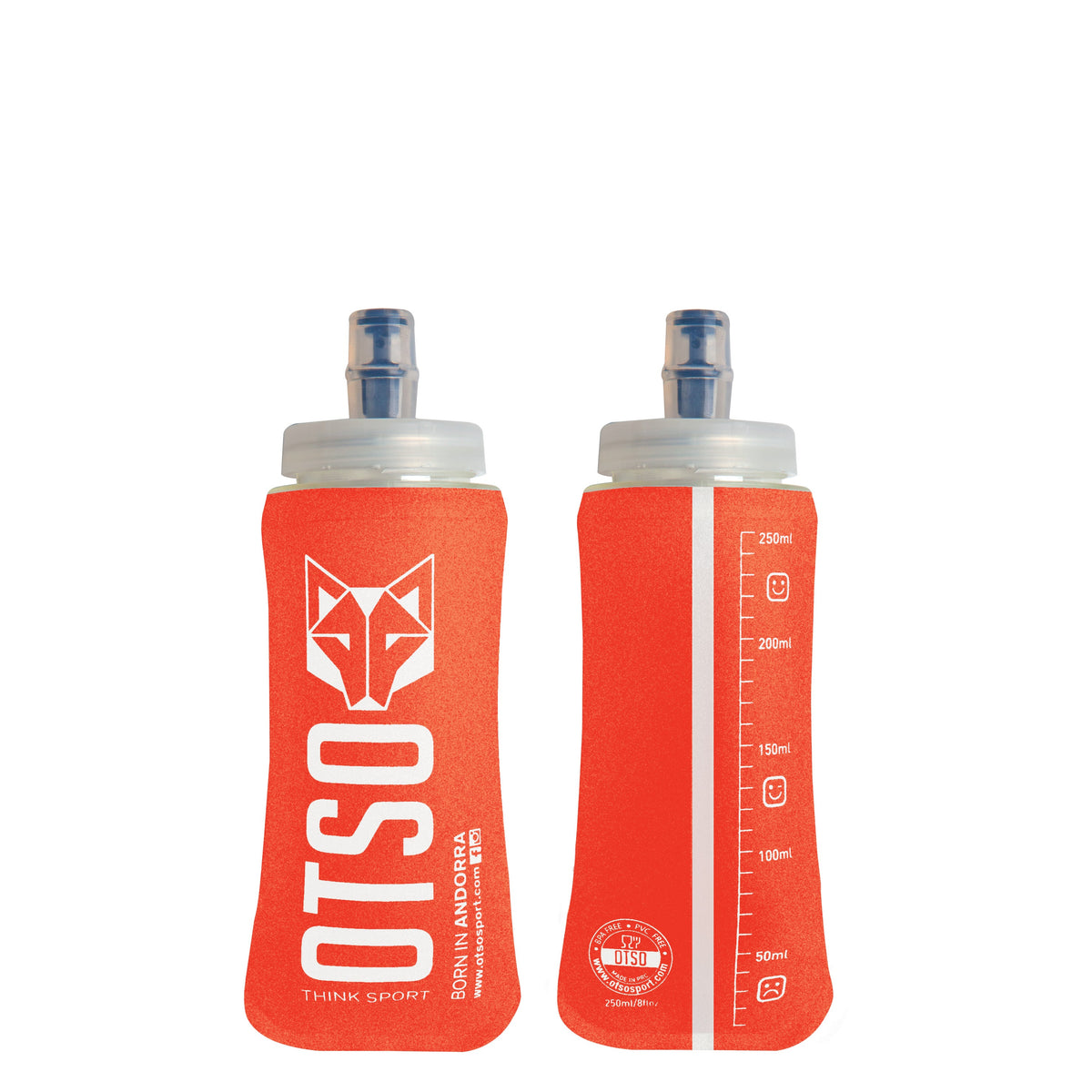 OTSO Faltbare Trinkflasche (Soft Flask) 250 ml – großer Verschluss - Orange – Produktansicht