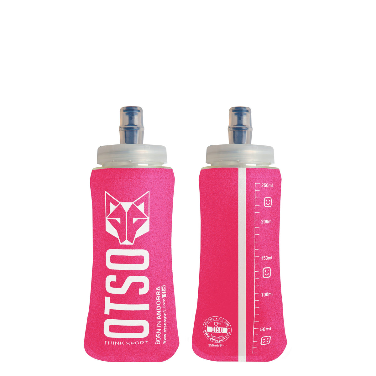 OTSO Faltbare Trinkflasche (Soft Flask) 250 ml – großer Verschluss - Fluo Pink – Produktansicht