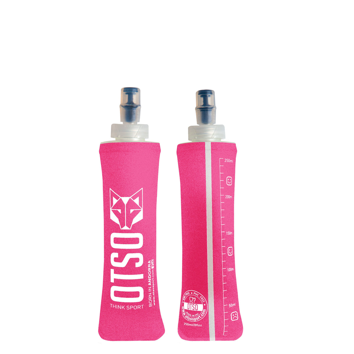 OTSO Faltbare Trinkflasche (Soft Flask) 250 ml – kleiner Verschluss - Fluo Pink – Produktansicht