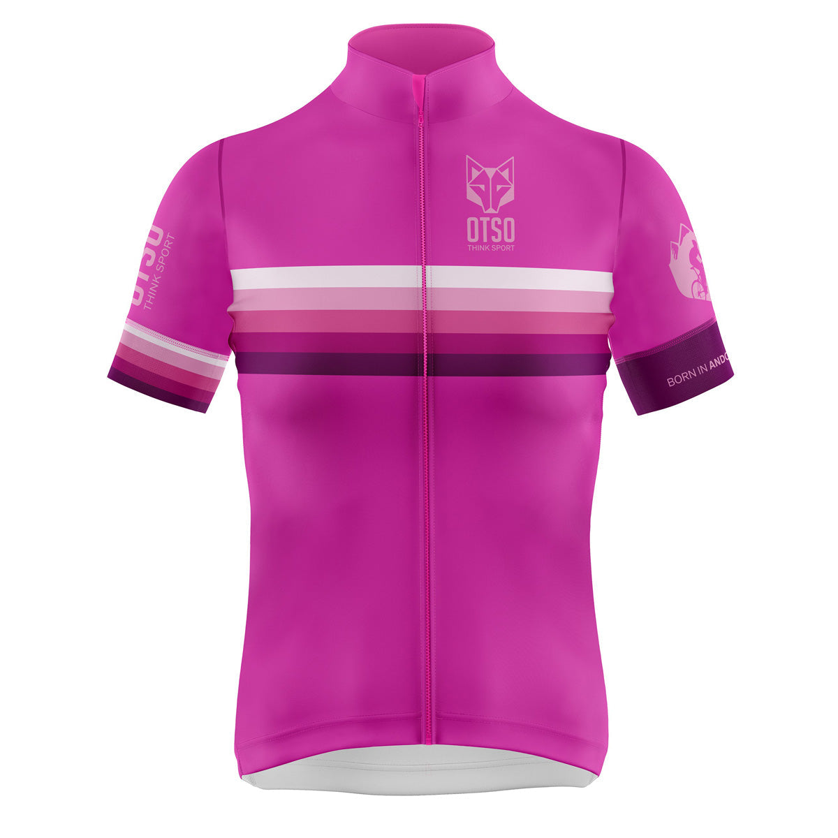 OTSO Damen Kurzarm-Radtrikot - Stripes Fluo Pink – Produktansicht