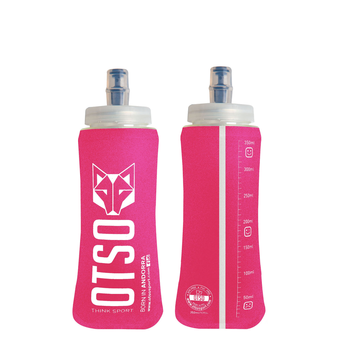 OTSO Faltbare Trinkflasche (Soft Flask) 350 ml – großer Verschluss - Fluo Pink – Produktansicht