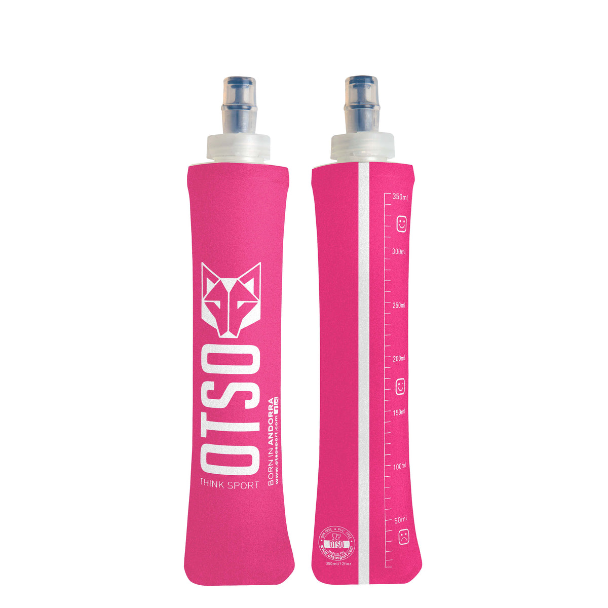 OTSO Faltbare Trinkflasche (Soft Flask) 350 ml – kleiner Verschluss - Fluo Pink – Produktansicht