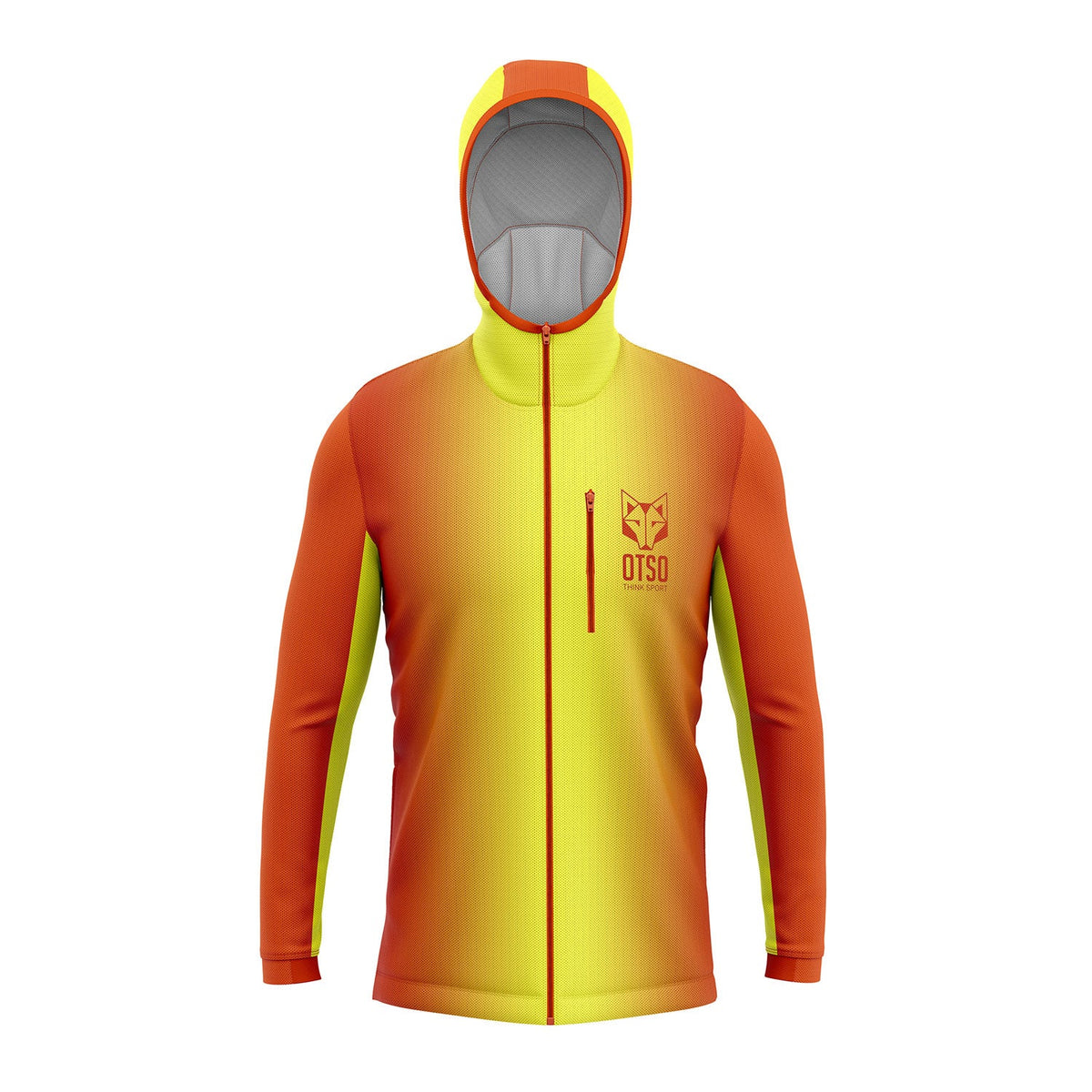 OTSO Unisex Sport-Hoodie - Fluo Orange & Fluo Yellow – Produktansicht