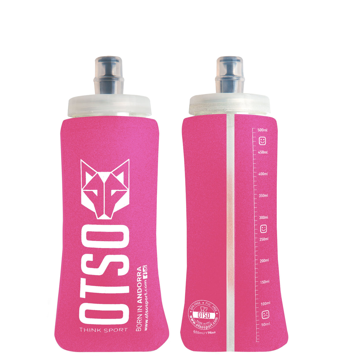 OTSO Faltbare Trinkflasche (Soft Flask) 500 ml – großer Verschluss - Fluo Pink – Produktansicht