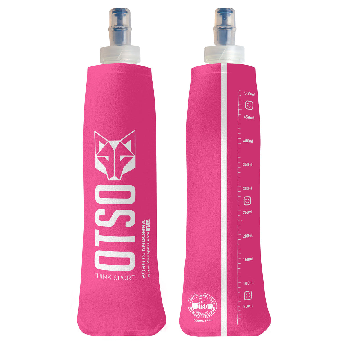 OTSO Faltbare Trinkflasche (Soft Flask) 500 ml – kleiner Verschluss - Fluo Pink – Produktansicht