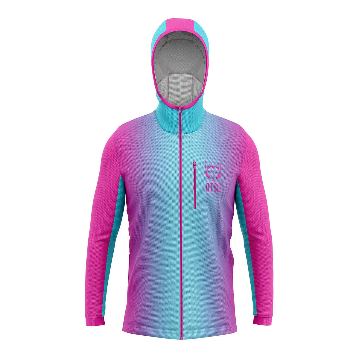 OTSO Unisex Sport-Hoodie - Fluo Pink & Light Blue – Produktansicht
