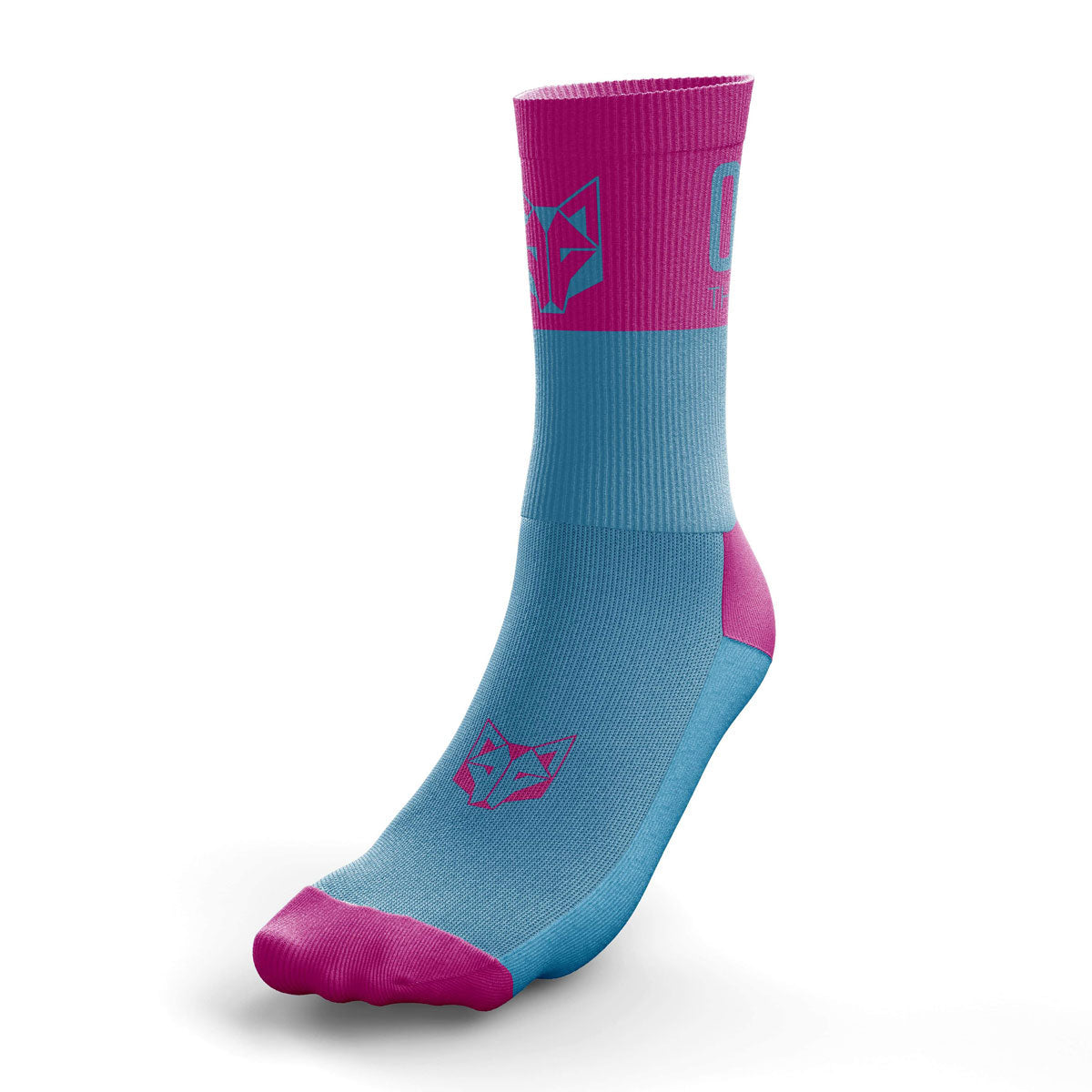 OTSO Multisport-Socken Medium Cut - Light Blue & Fluo Pink – Produktansicht