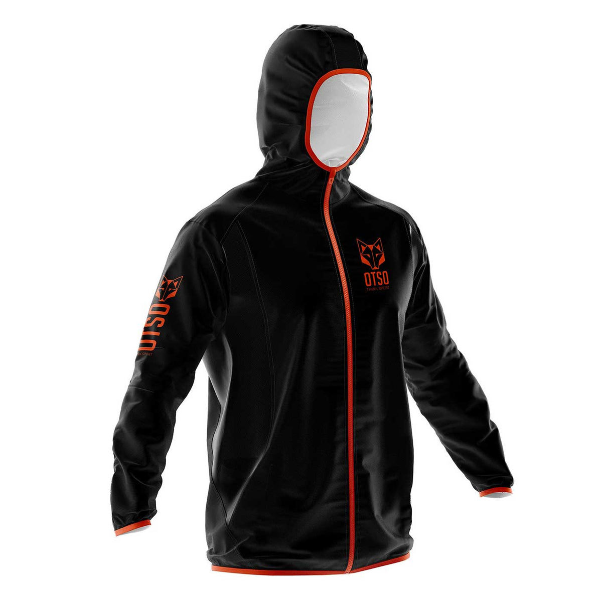 OTSO Wasserdichte Laufjacke - Black & Fluo Orange – Produktansicht