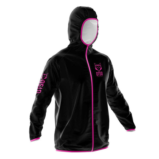 OTSO Wasserdichte Laufjacke - Black & Fluo Pink – Produktansicht