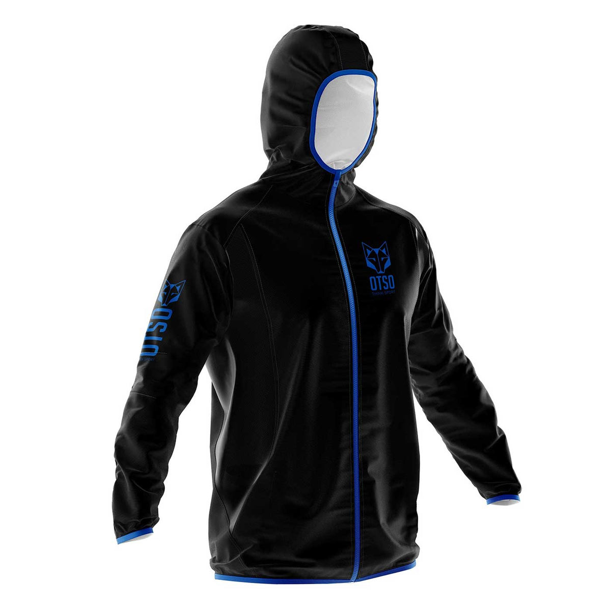 OTSO Wasserdichte Laufjacke - Black & Royal Blue – Produktansicht