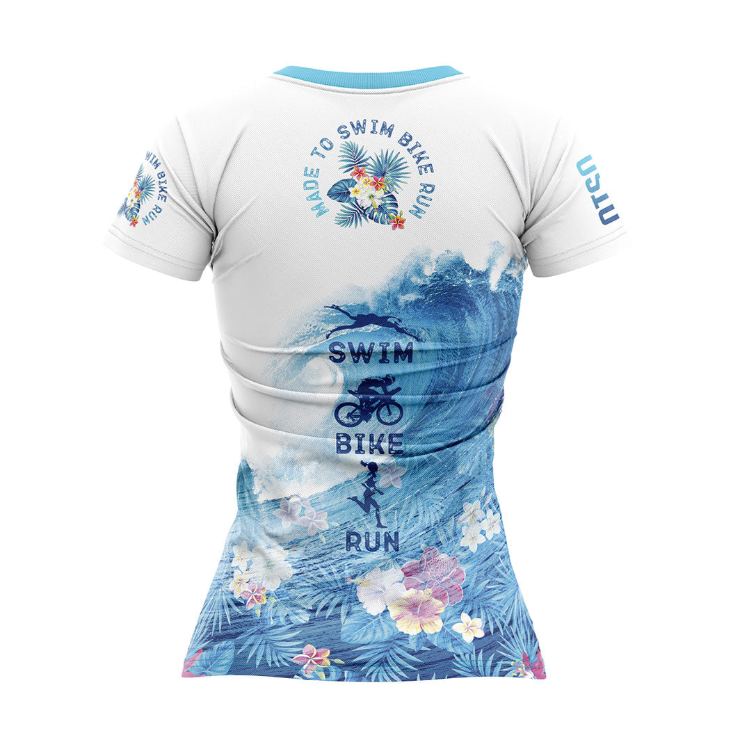 OTSO Damen Kurzarm-Funktionsshirt - Swim Bike Run Wave – Produktansicht 2