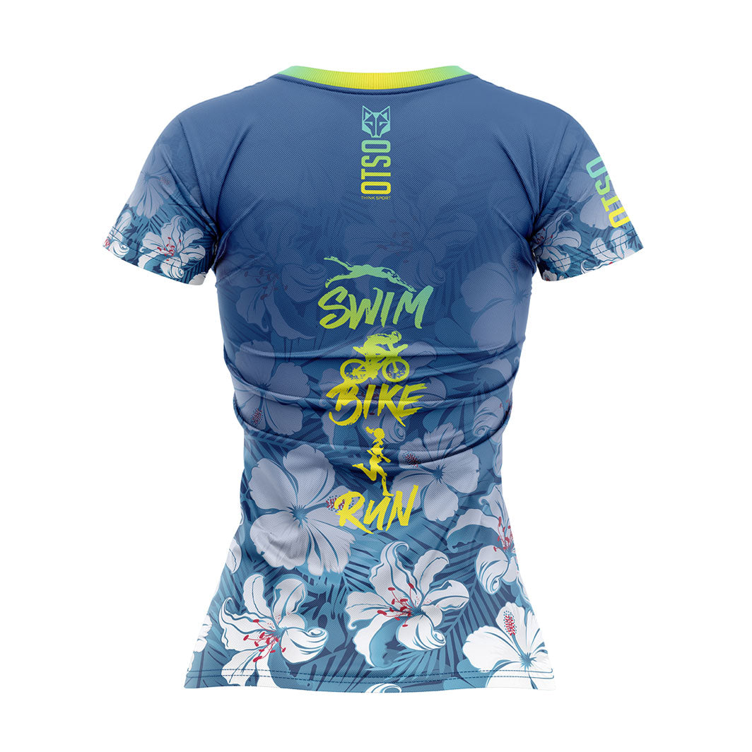 OTSO Damen Kurzarm-Funktionsshirt - Swim Bike Run Flower – Produktansicht 2
