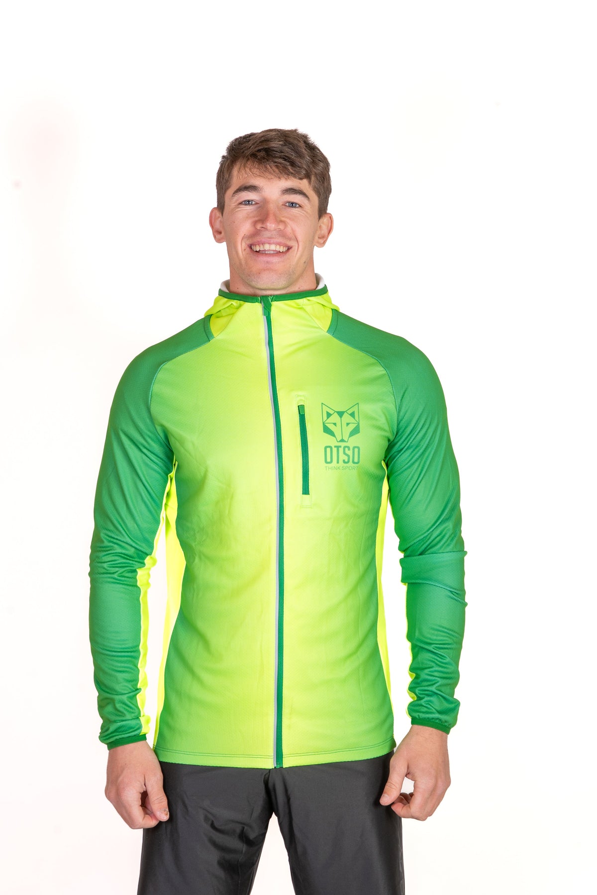 OTSO Unisex Sport-Hoodie - Forest Green & Fluo Green – Produktansicht 4