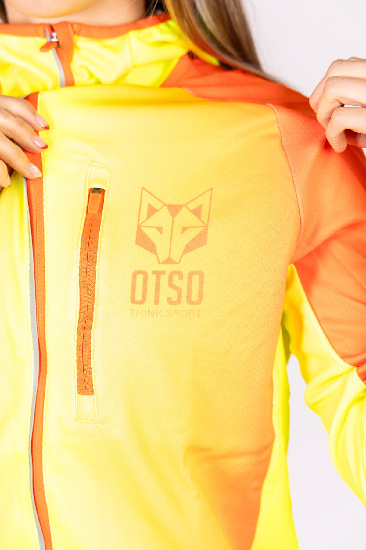 OTSO Unisex Sport-Hoodie - Fluo Orange & Fluo Yellow – Produktansicht 16