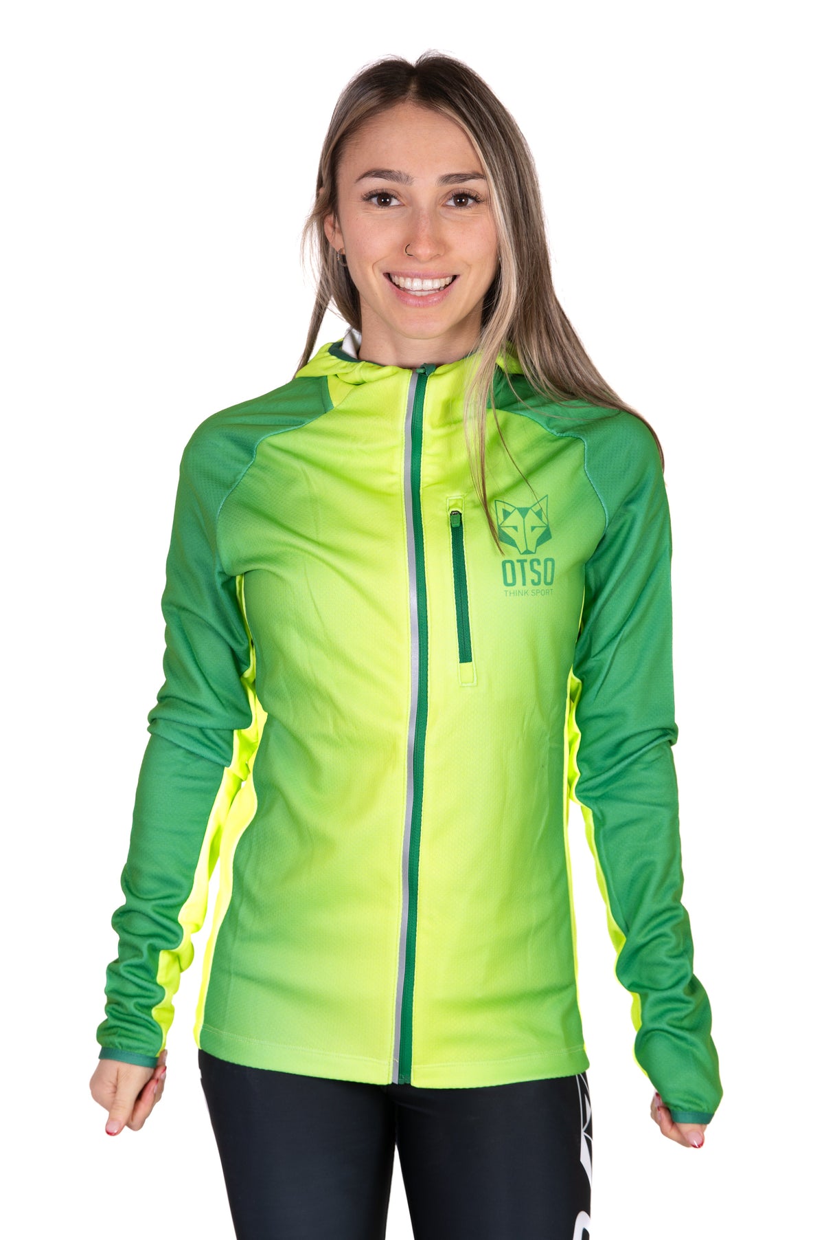 OTSO Unisex Sport-Hoodie - Forest Green & Fluo Green – Produktansicht 12