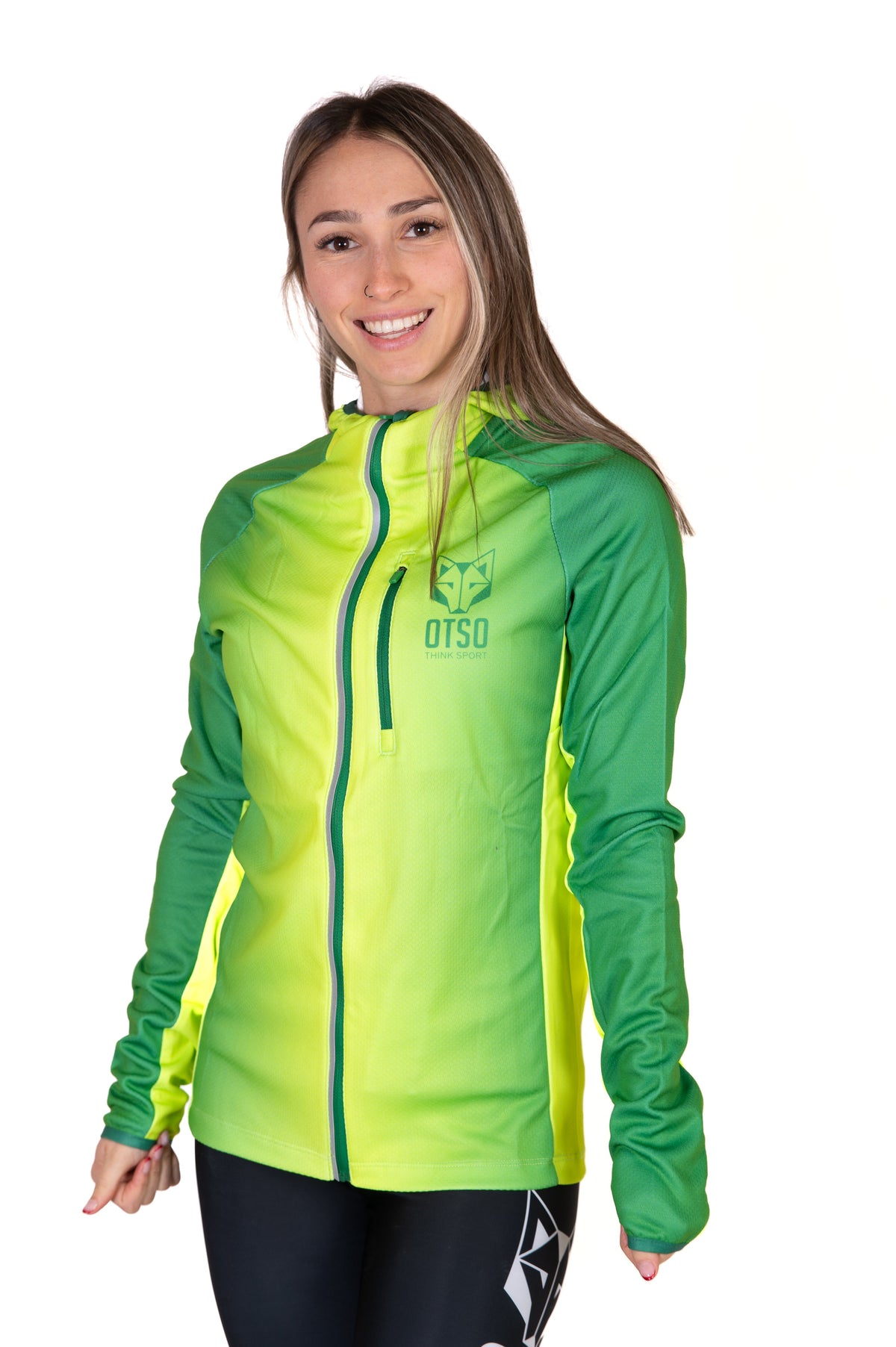 OTSO Unisex Sport-Hoodie - Forest Green & Fluo Green – Produktansicht 13