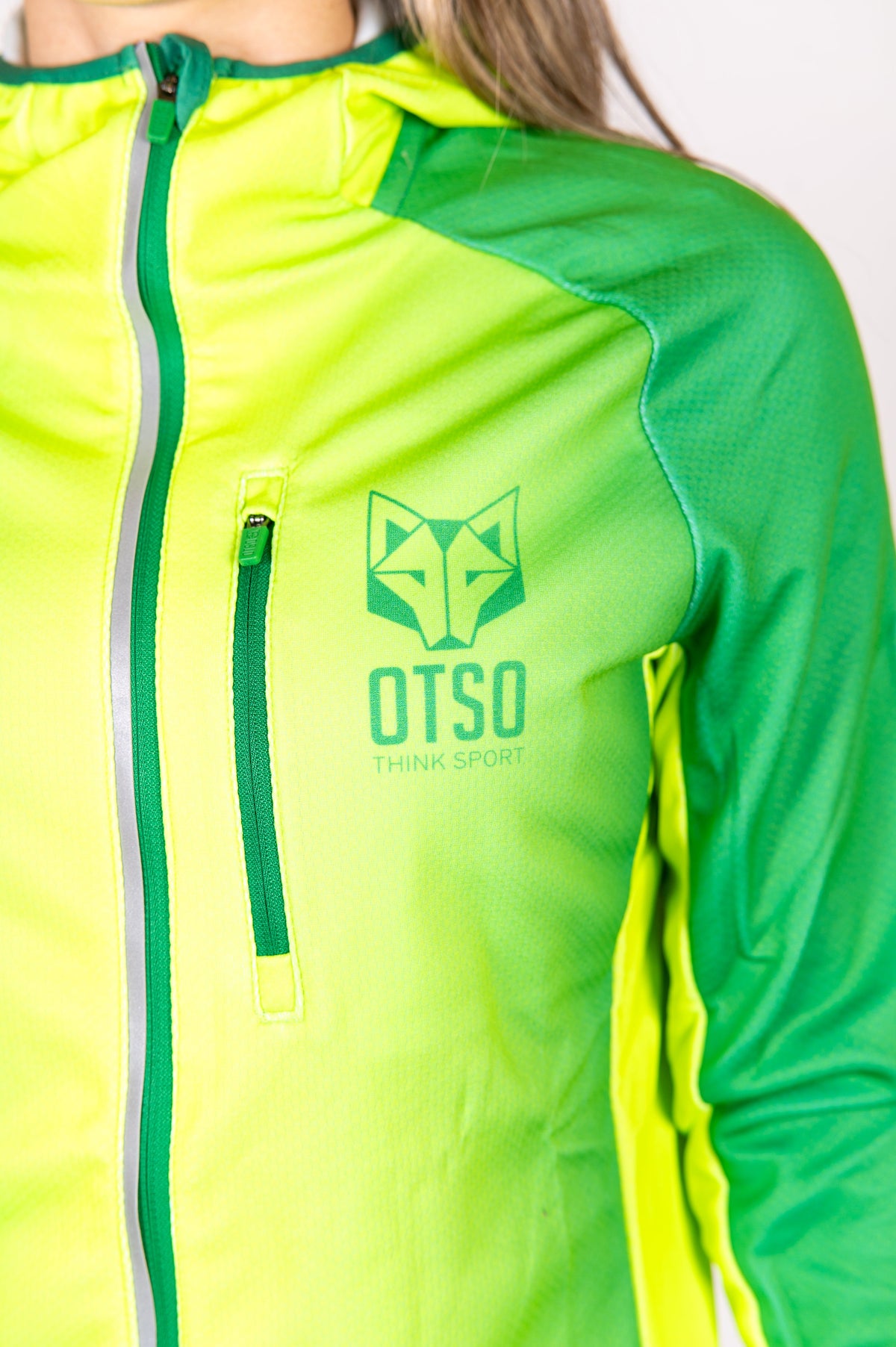 OTSO Unisex Sport-Hoodie - Forest Green & Fluo Green – Produktansicht 17