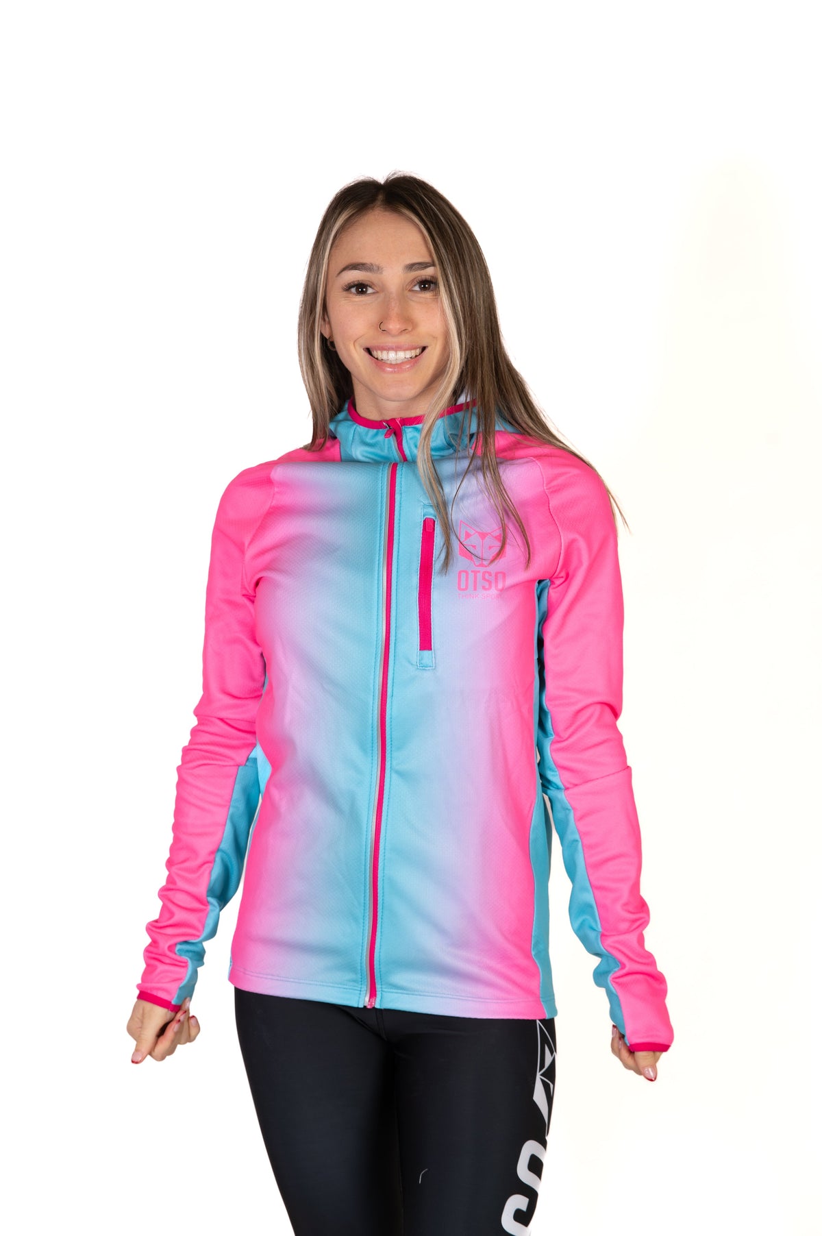OTSO Unisex Sport-Hoodie - Fluo Pink & Light Blue – Produktansicht 4