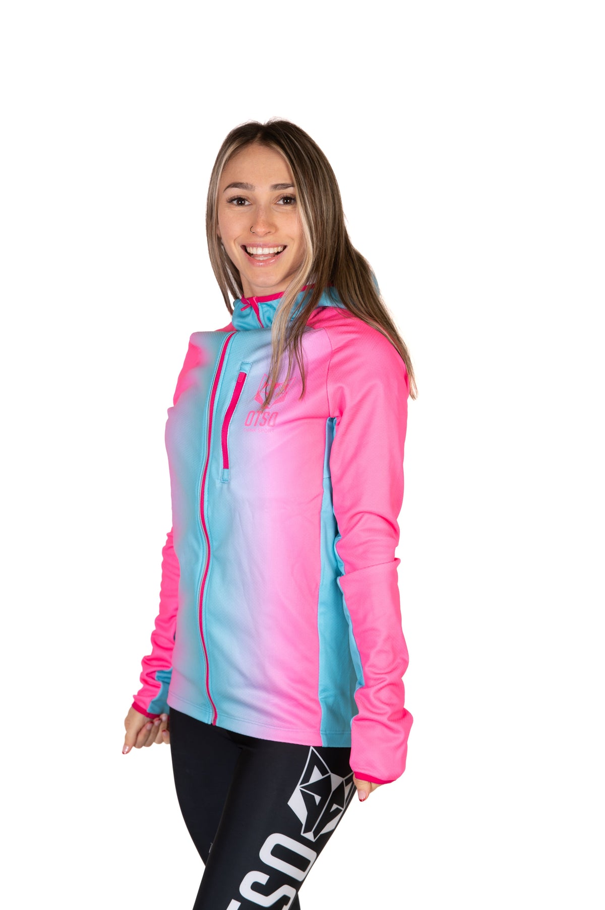 OTSO Unisex Sport-Hoodie - Fluo Pink & Light Blue – Produktansicht 5