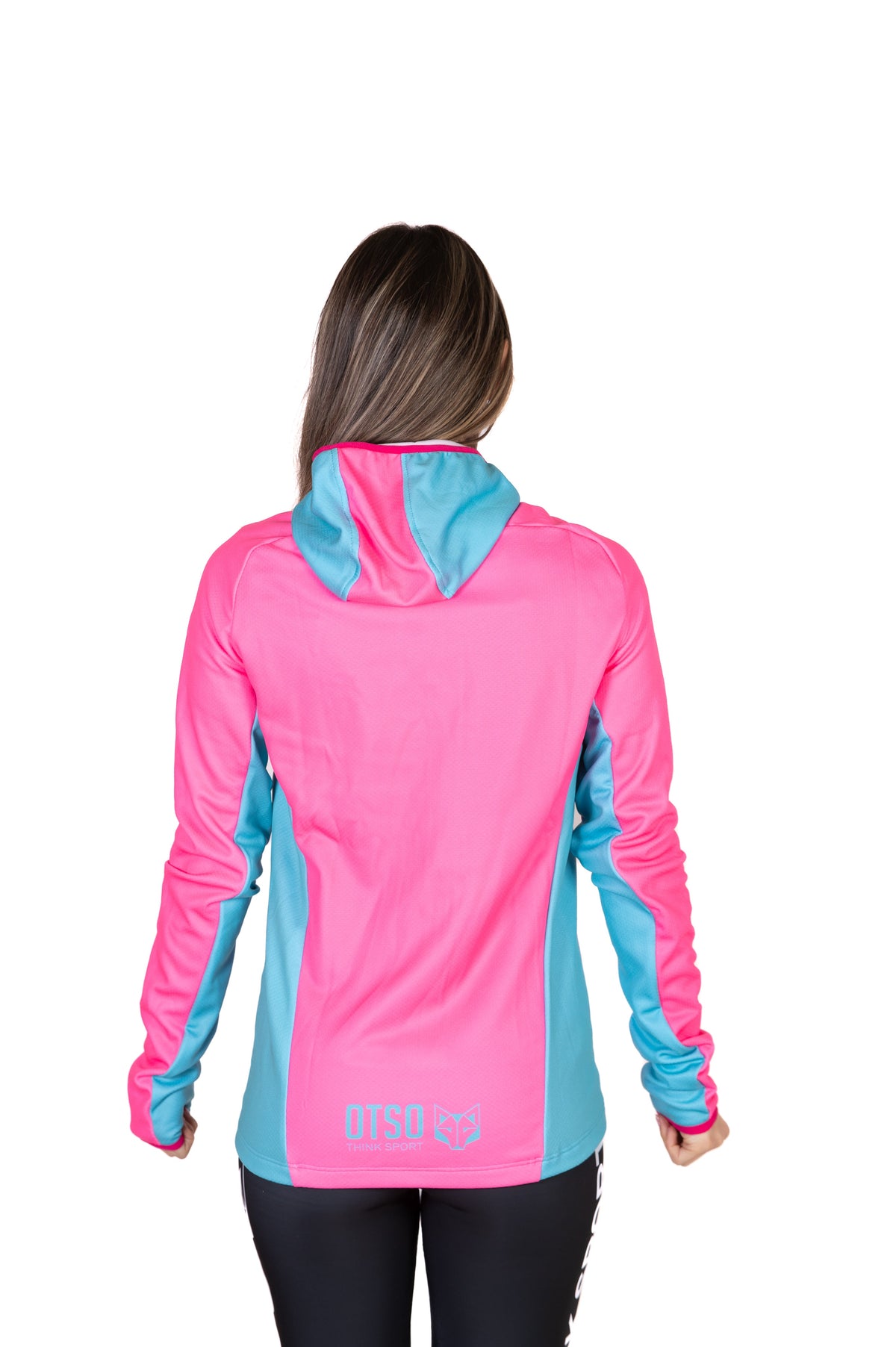 OTSO Unisex Sport-Hoodie - Fluo Pink & Light Blue – Produktansicht 8