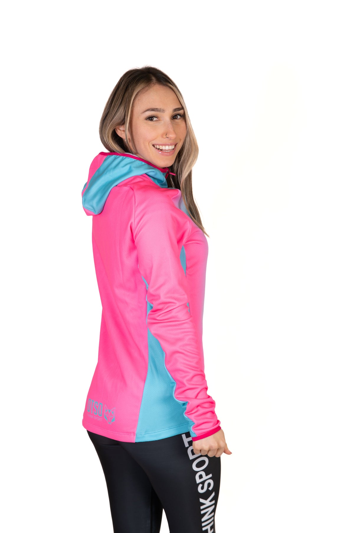 OTSO Unisex Sport-Hoodie - Fluo Pink & Light Blue – Produktansicht 6