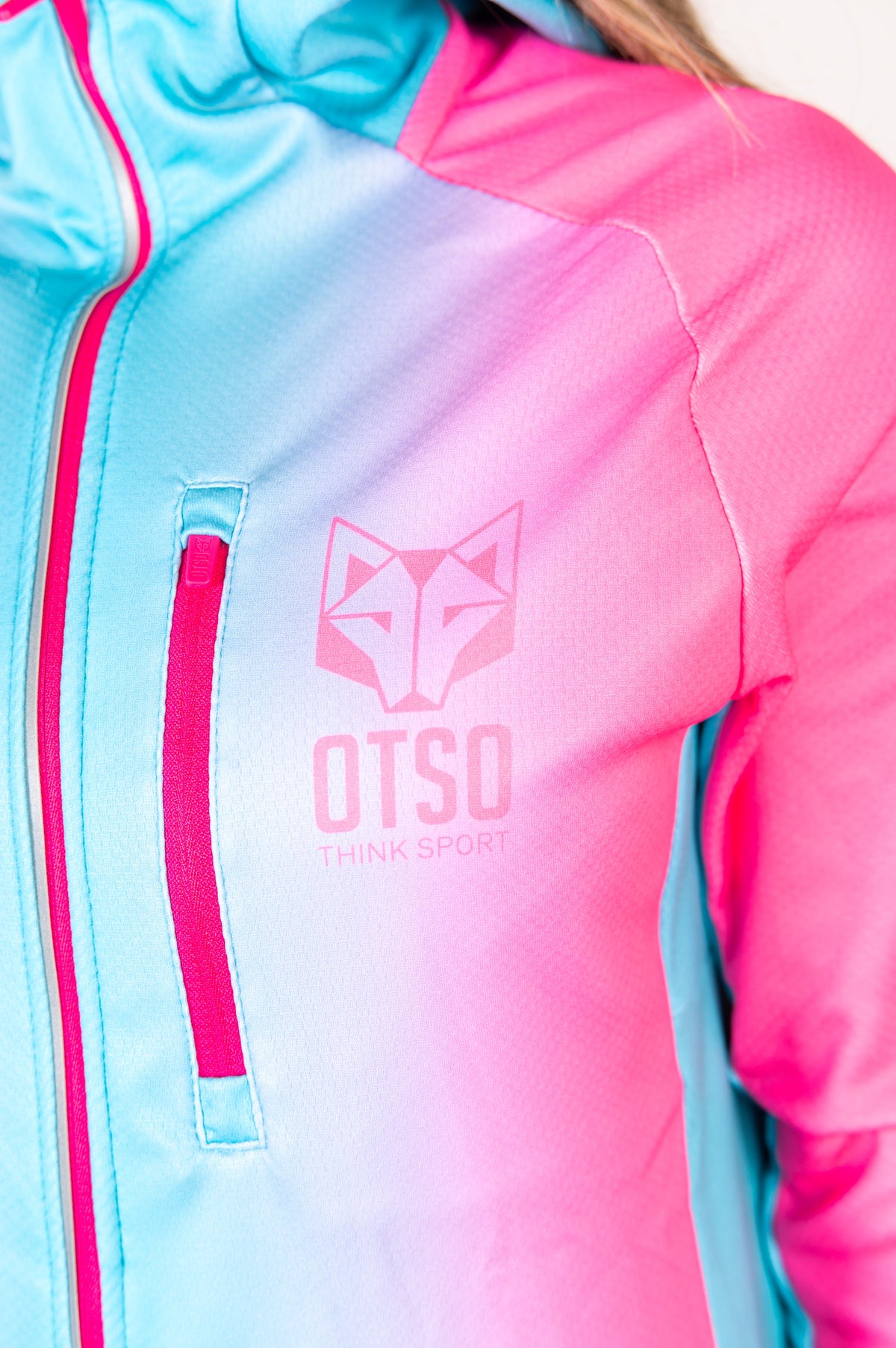 OTSO Unisex Sport-Hoodie - Fluo Pink & Light Blue – Produktansicht 9