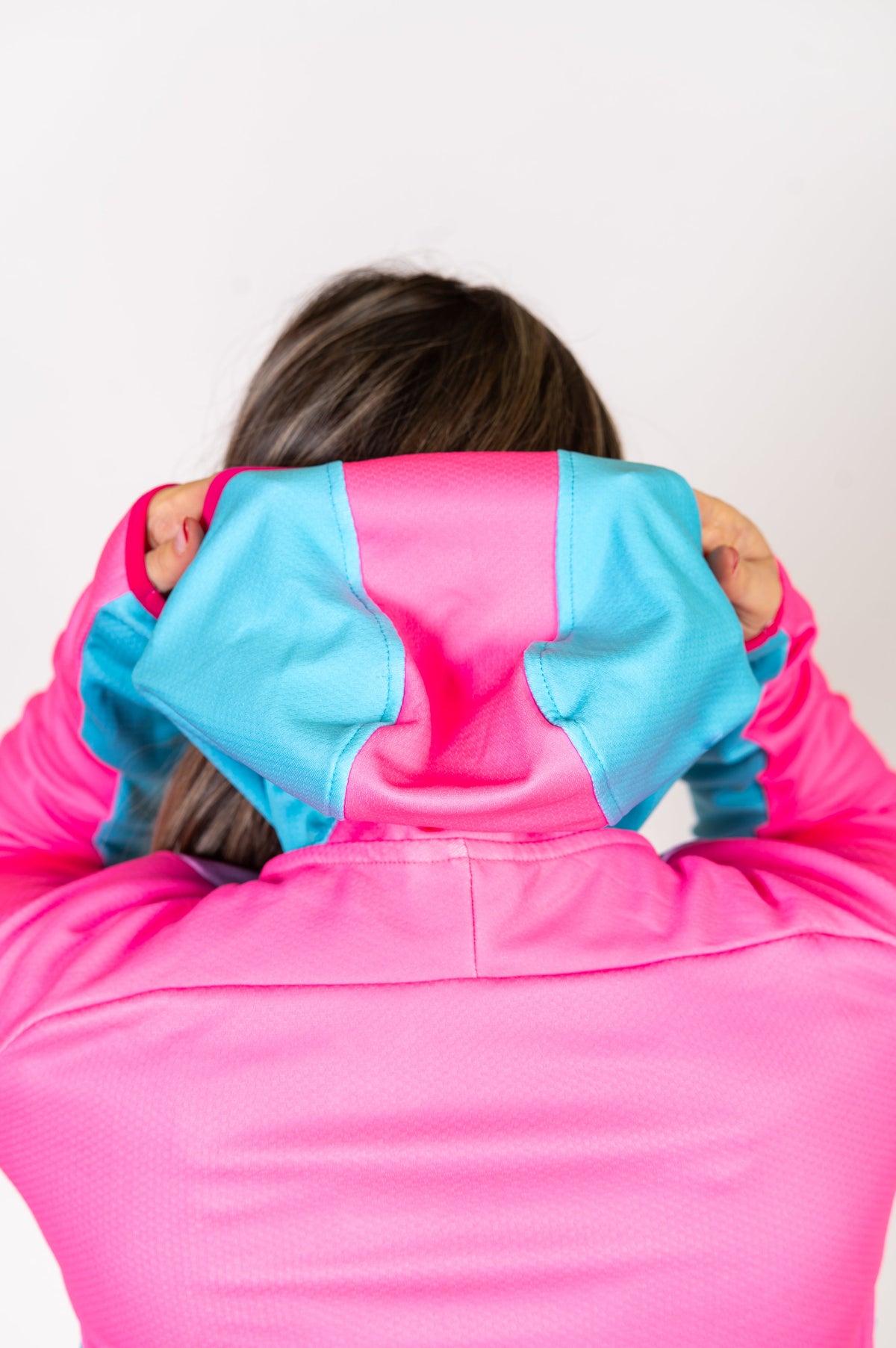 OTSO Unisex Sport-Hoodie - Fluo Pink & Light Blue – Produktansicht 11