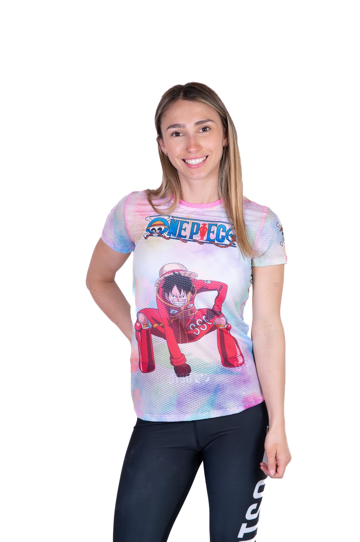 OTSO Damen Kurzarm-Funktionsshirt - One piece egghead luffy and the crew pink – Produktansicht 3