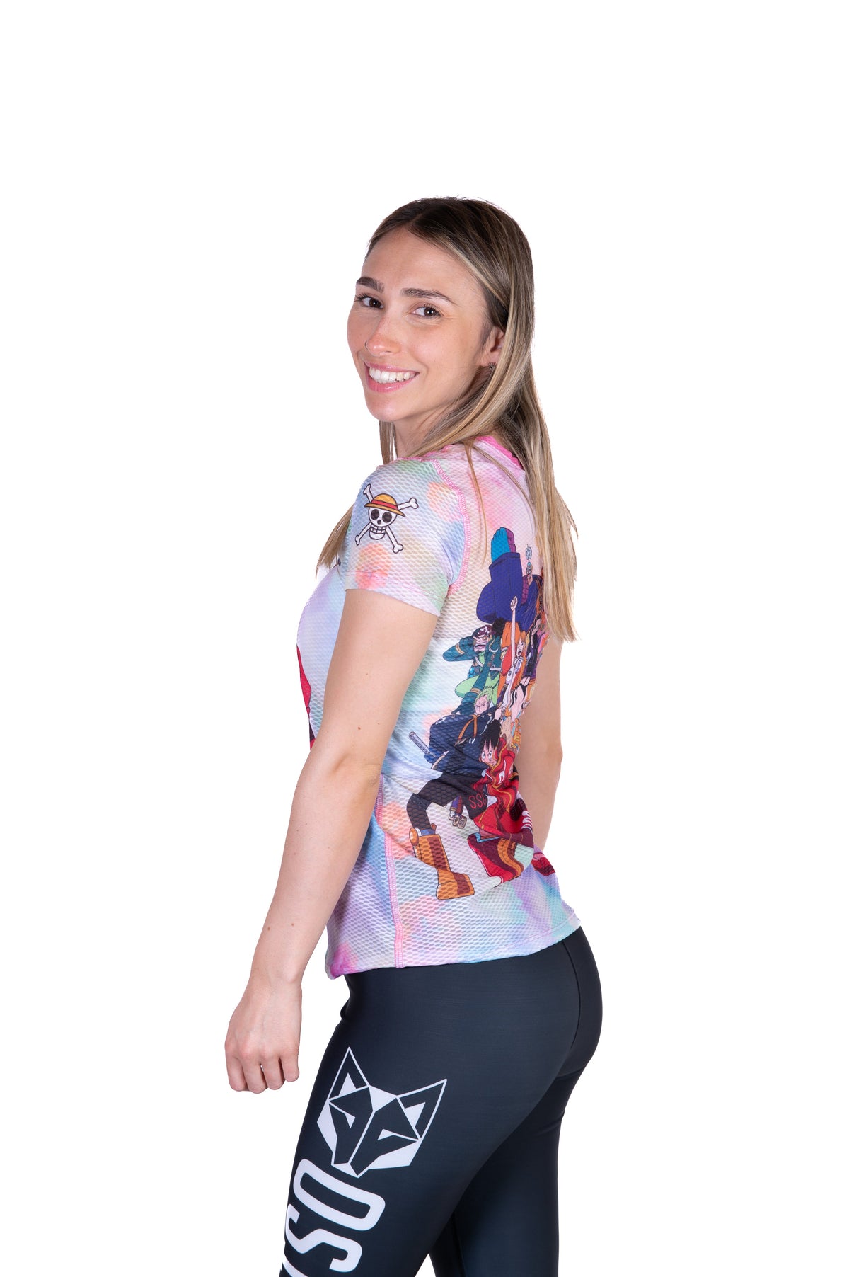 OTSO Damen Kurzarm-Funktionsshirt - One piece egghead luffy and the crew pink – Produktansicht 7