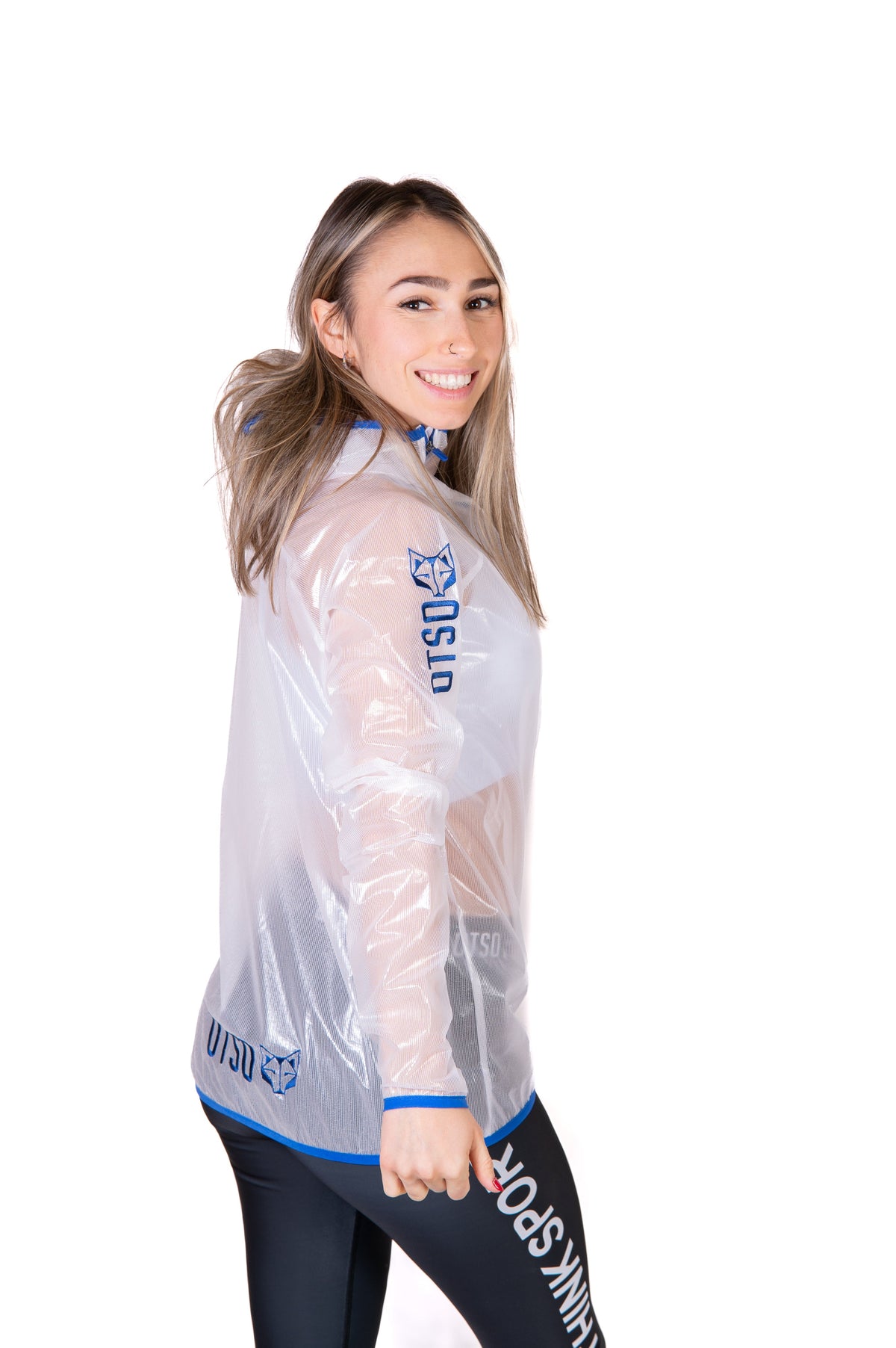 OTSO Wasserdichte Laufjacke - White & Royal Blue – Produktansicht 7