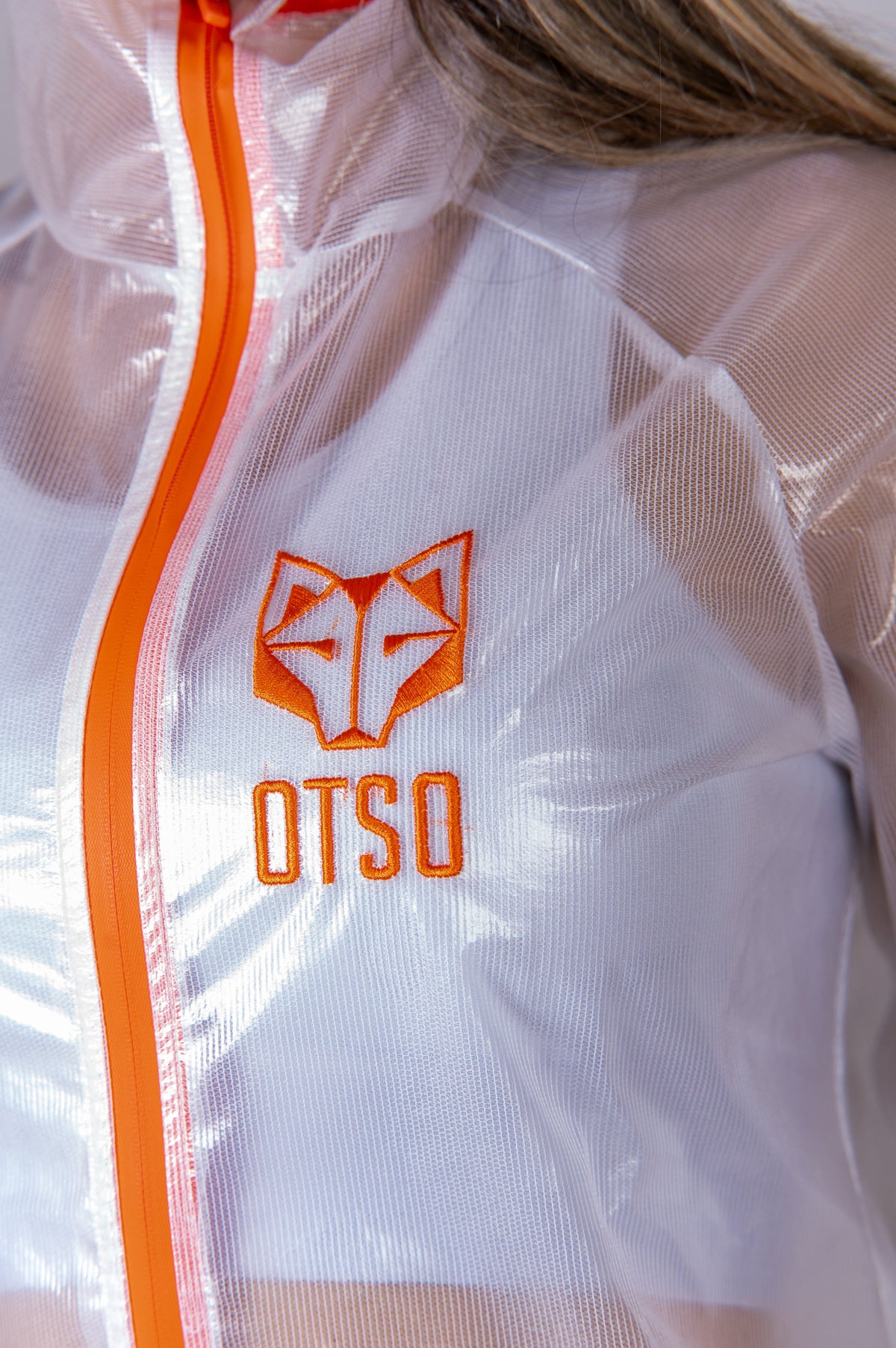 OTSO Wasserdichte Laufjacke - White & Fluo Orange – Produktansicht 18