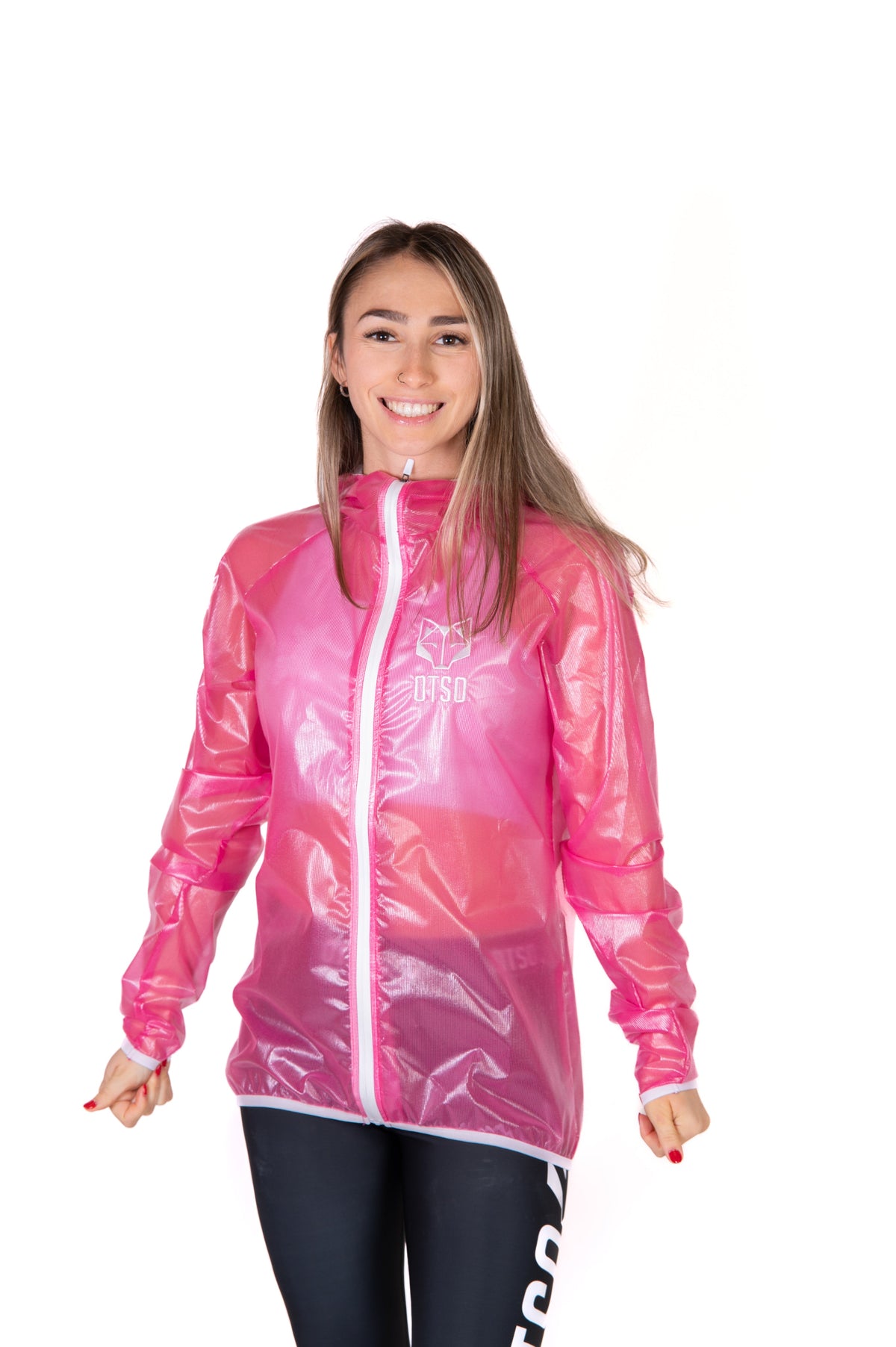 OTSO Wasserdichte Laufjacke - Fluo Pink & White – Produktansicht 4