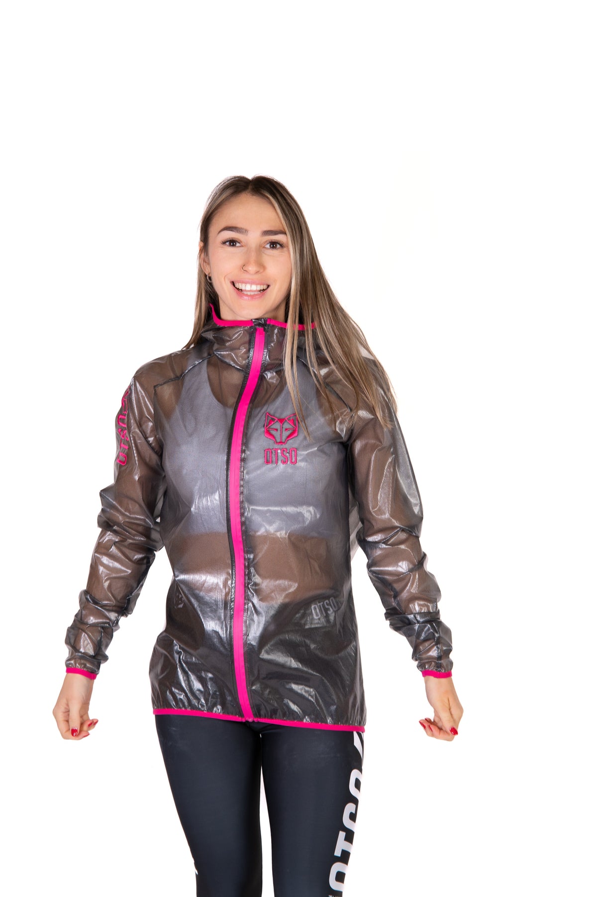 OTSO Wasserdichte Laufjacke - Black & Fluo Pink – Produktansicht 4