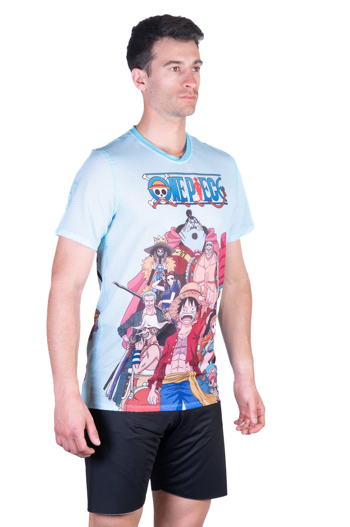 OTSO Herren Kurzarm-Funktionsshirt - One piece fishman straw hat crew turquoise – Produktansicht 4