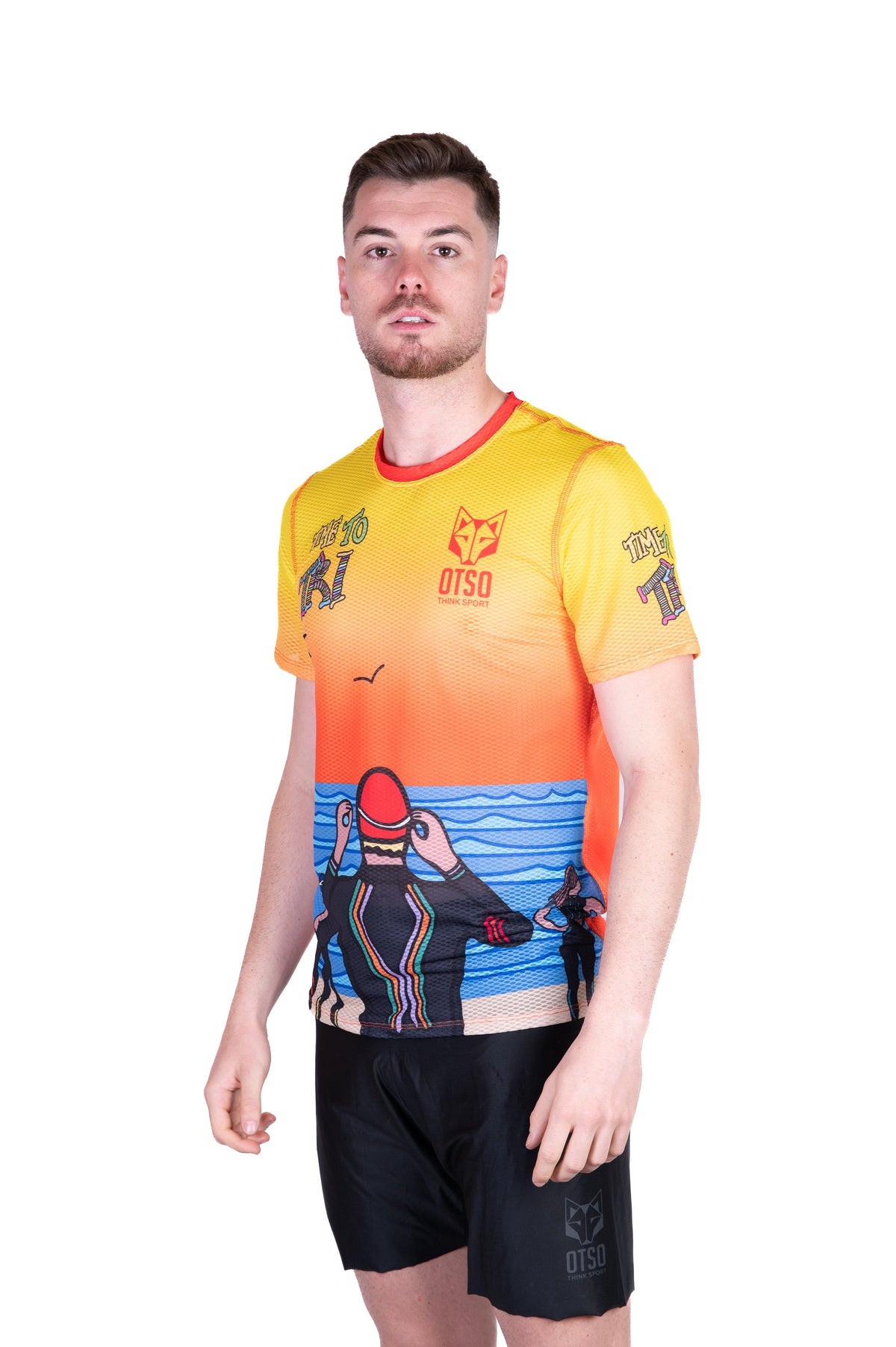 OTSO Herren Kurzarm-Funktionsshirt - Time to Tri Swim – Produktansicht 4