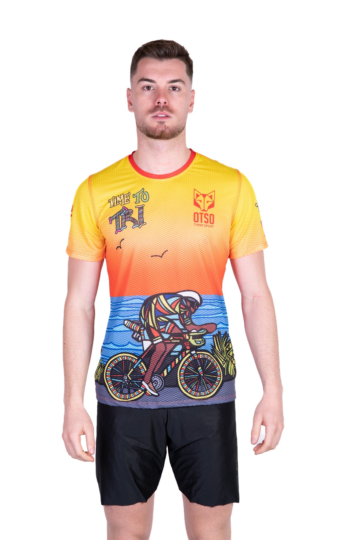 OTSO Herren Kurzarm-Funktionsshirt - Time to Tri Bike – Produktansicht 3