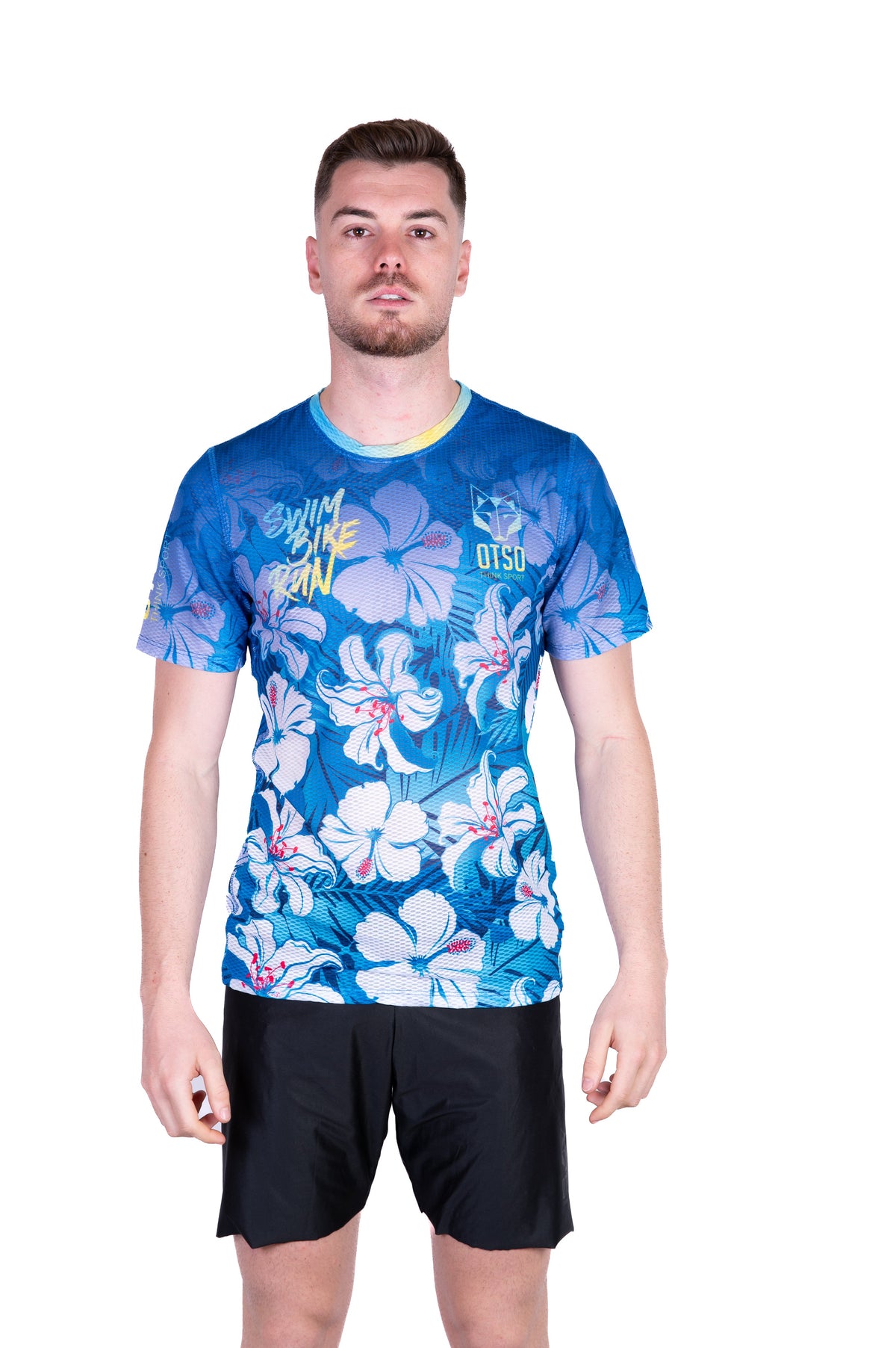 OTSO Herren Kurzarm-Funktionsshirt - Swim Bike Run Flower – Produktansicht 3