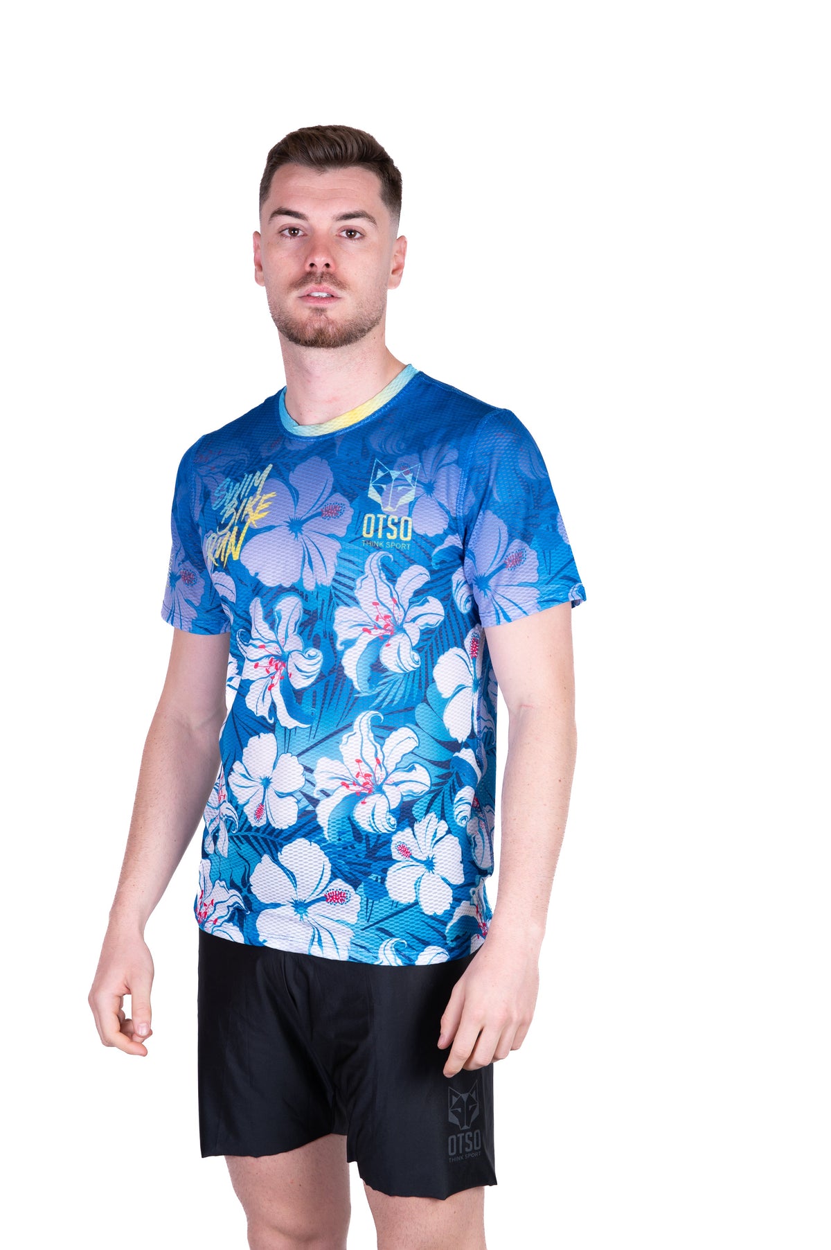 OTSO Herren Kurzarm-Funktionsshirt - Swim Bike Run Flower – Produktansicht 4