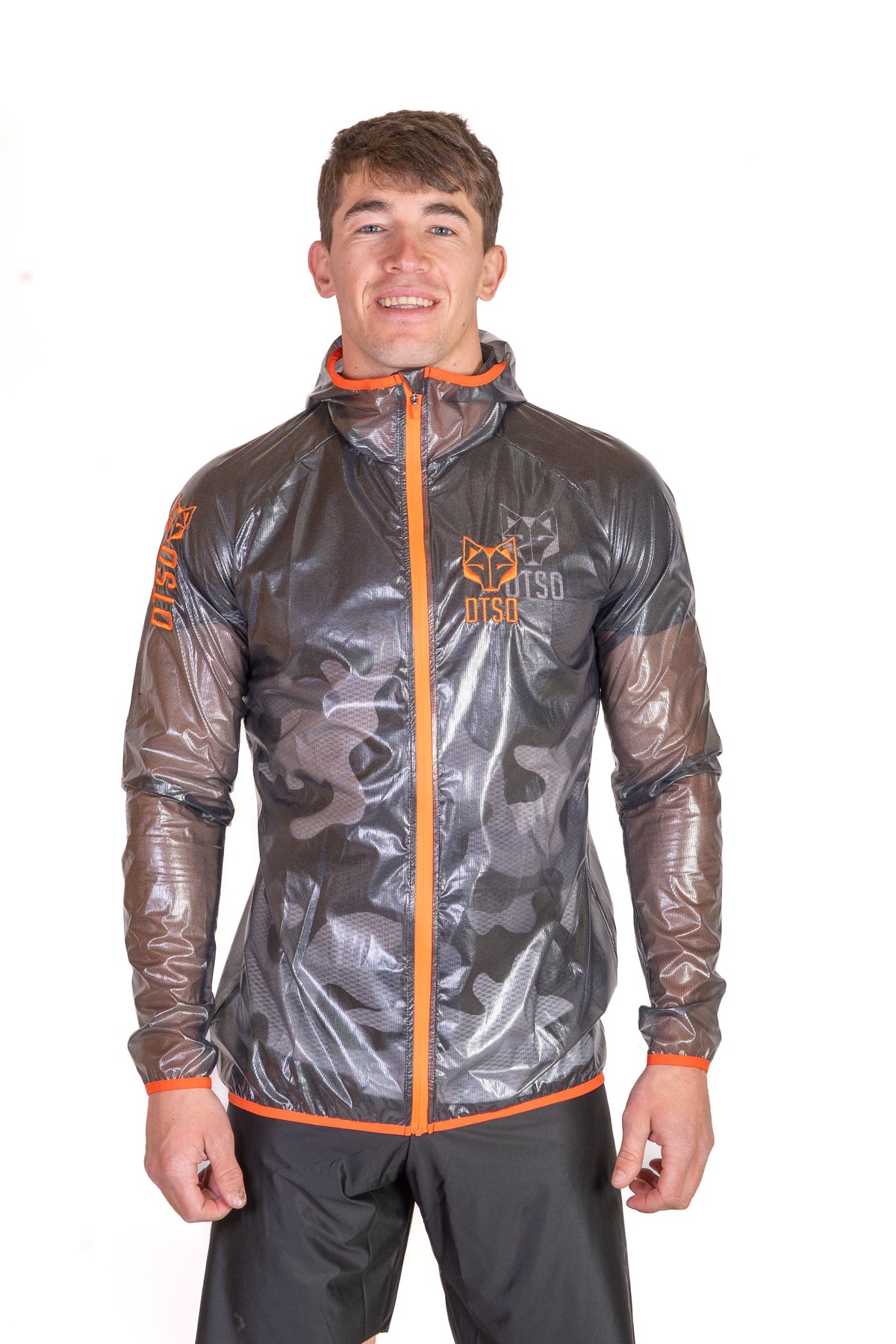 OTSO Wasserdichte Laufjacke - Black & Fluo Orange – Produktansicht 4