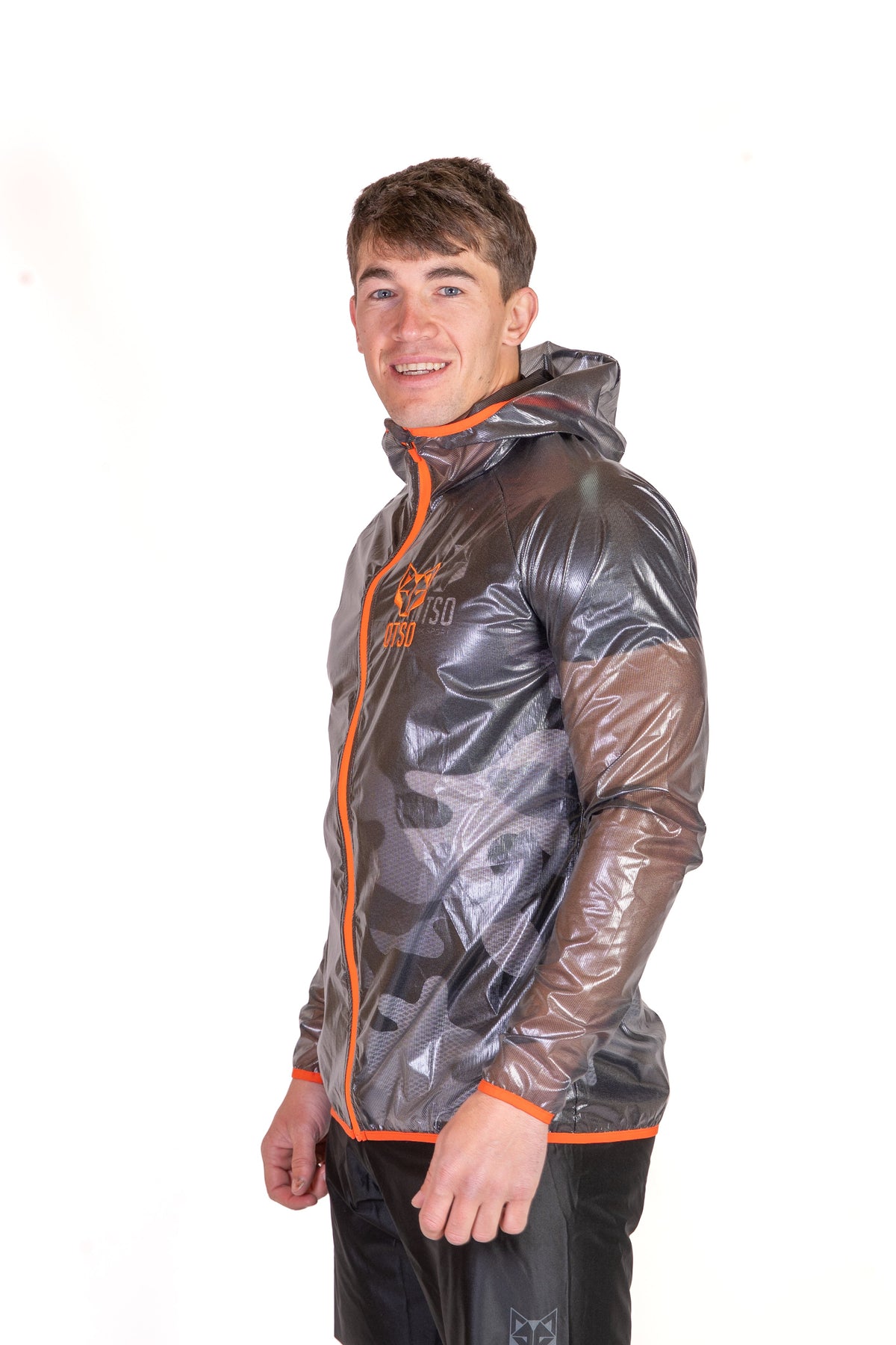 OTSO Wasserdichte Laufjacke - Black & Fluo Orange – Produktansicht 5