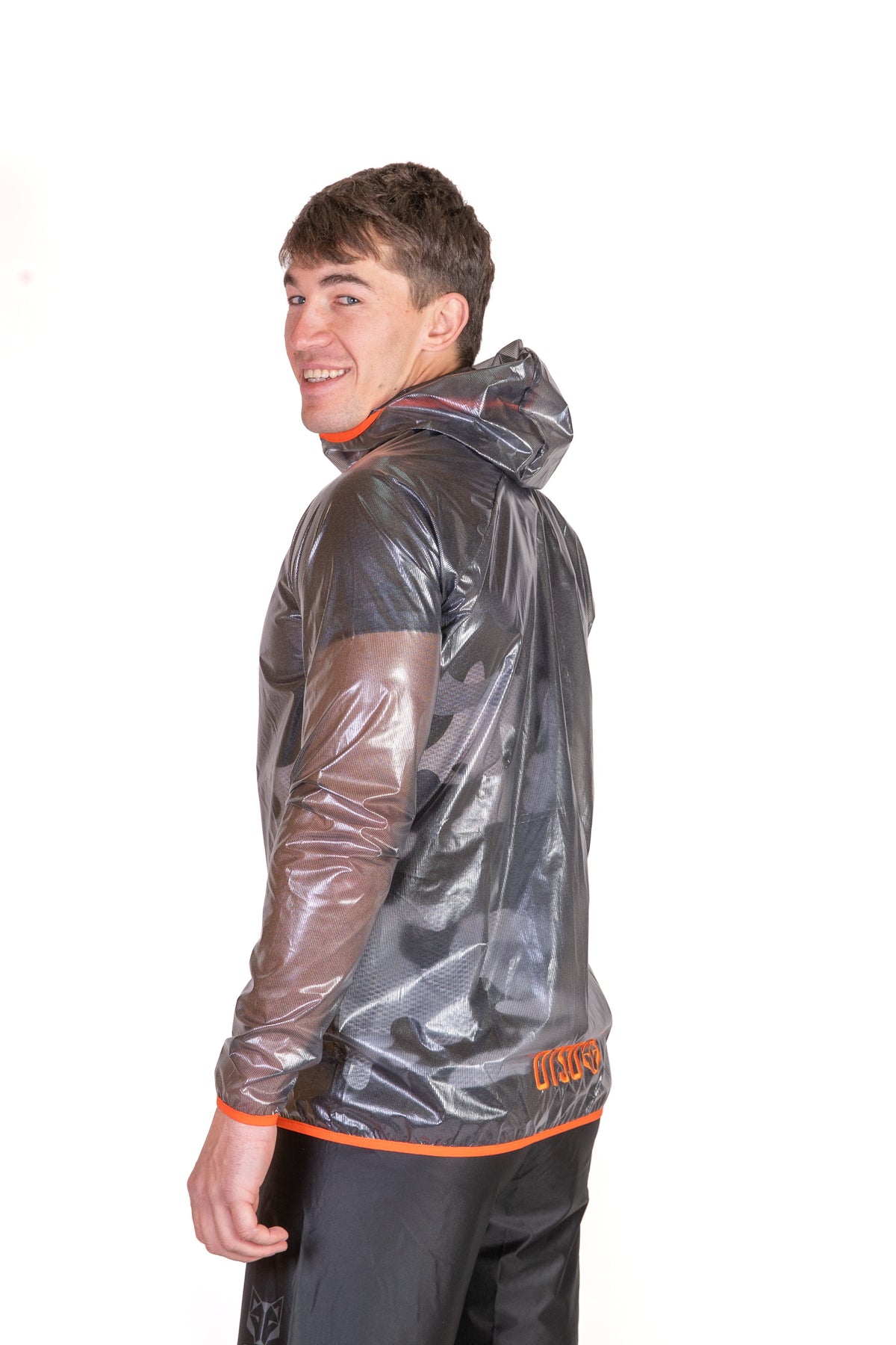 OTSO Wasserdichte Laufjacke - Black & Fluo Orange – Produktansicht 7