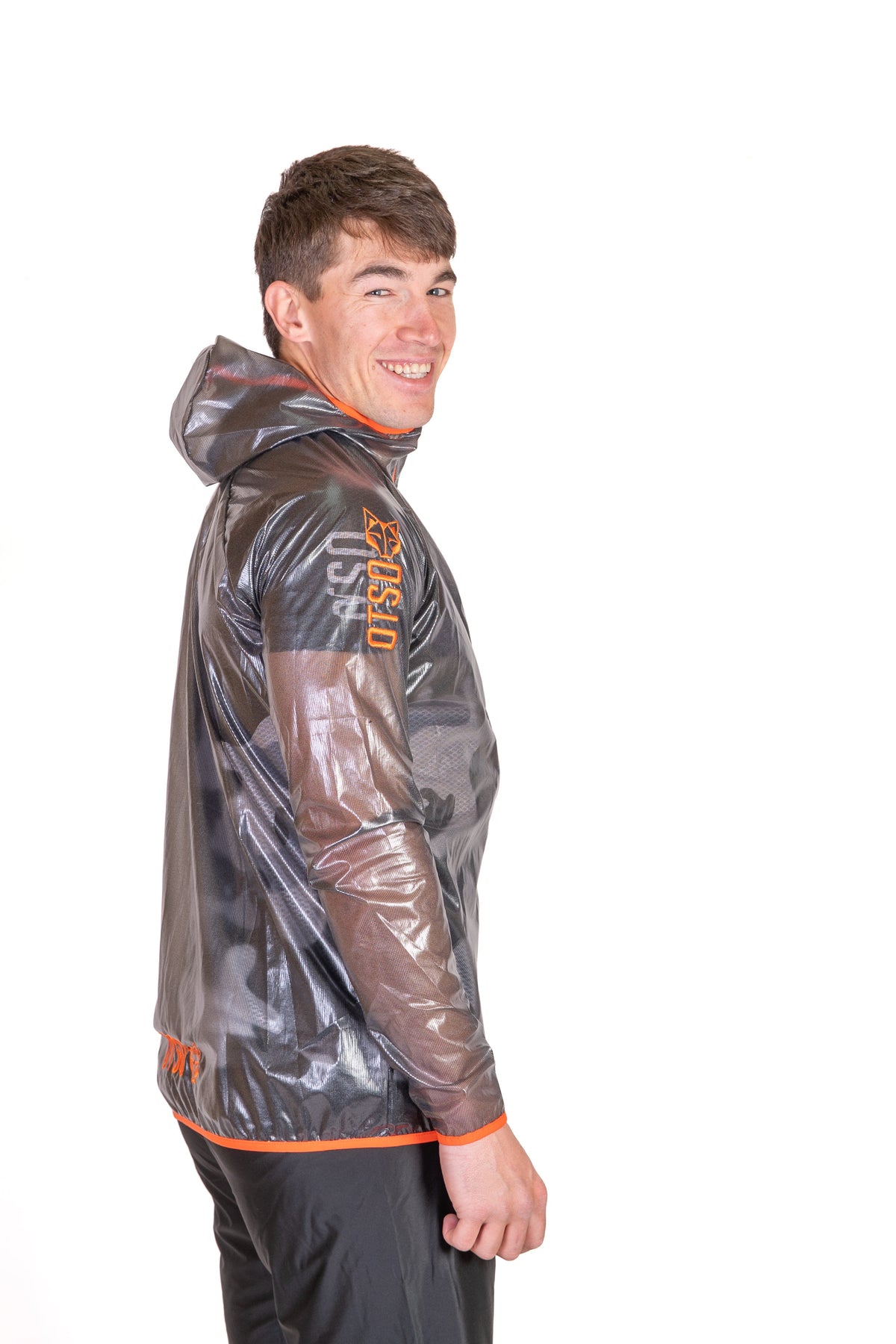 OTSO Wasserdichte Laufjacke - Black & Fluo Orange – Produktansicht 6