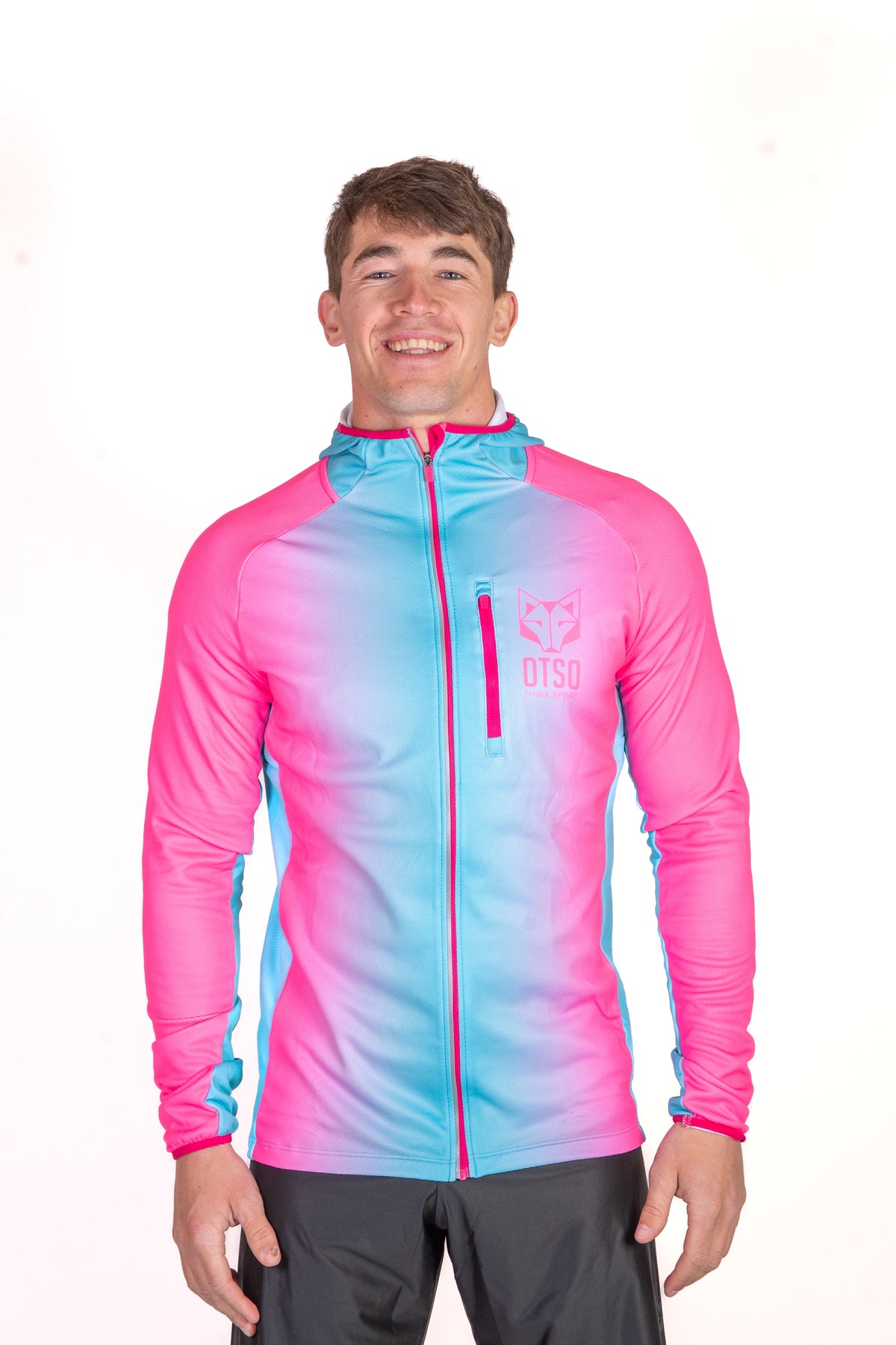 OTSO Unisex Sport-Hoodie - Fluo Pink & Light Blue – Produktansicht 12
