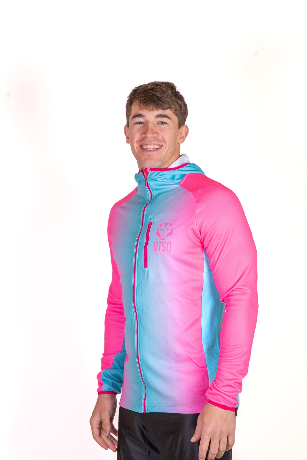 OTSO Unisex Sport-Hoodie - Fluo Pink & Light Blue – Produktansicht 13