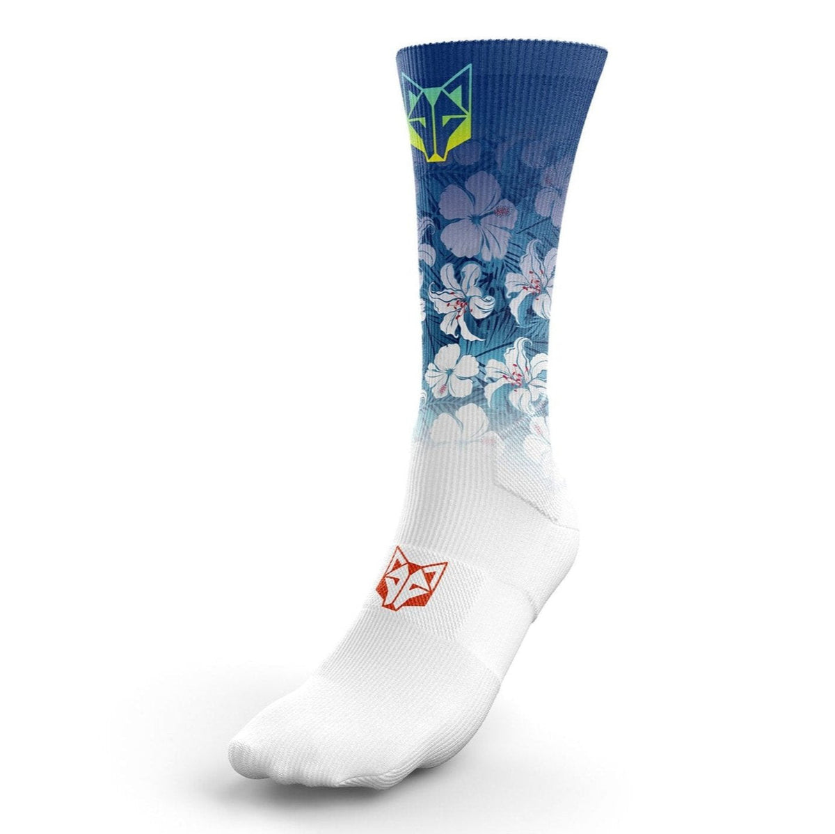 OTSO Sublimierte Sportsocken - Swim Bike Run Flower – Produktansicht